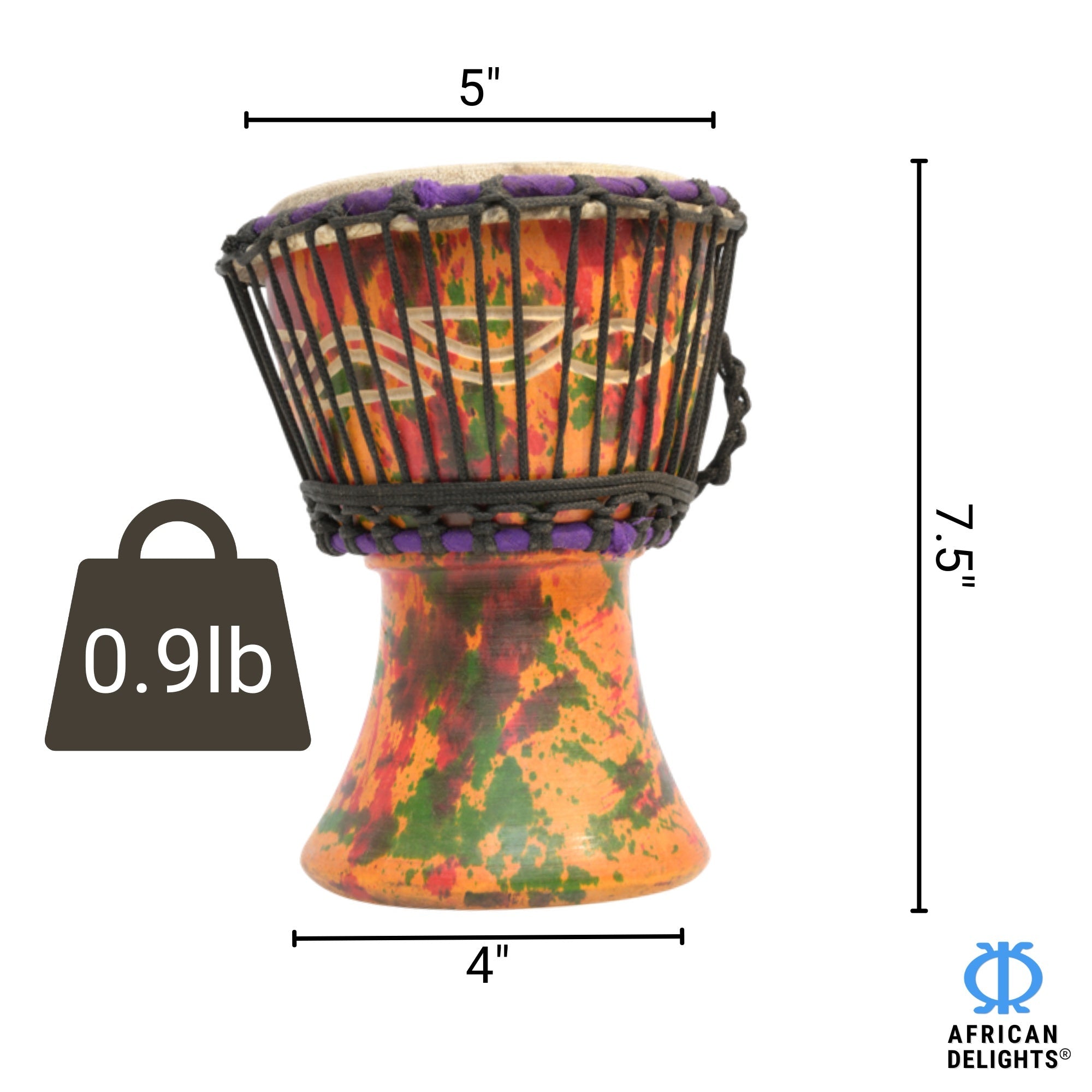Multicolor with Etching 2 mini djembe drum size and dimensions