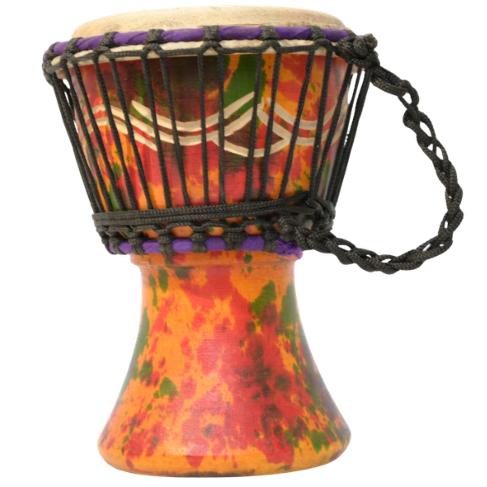 African Delights Authentic Djembe Drum – Hand-Carved in Ghana, Natural Goat Skin – Multicolor with Etching 3 – 5-Inch Mini African Hand Drum for Kids, Beginners & Travel, Ready to Play