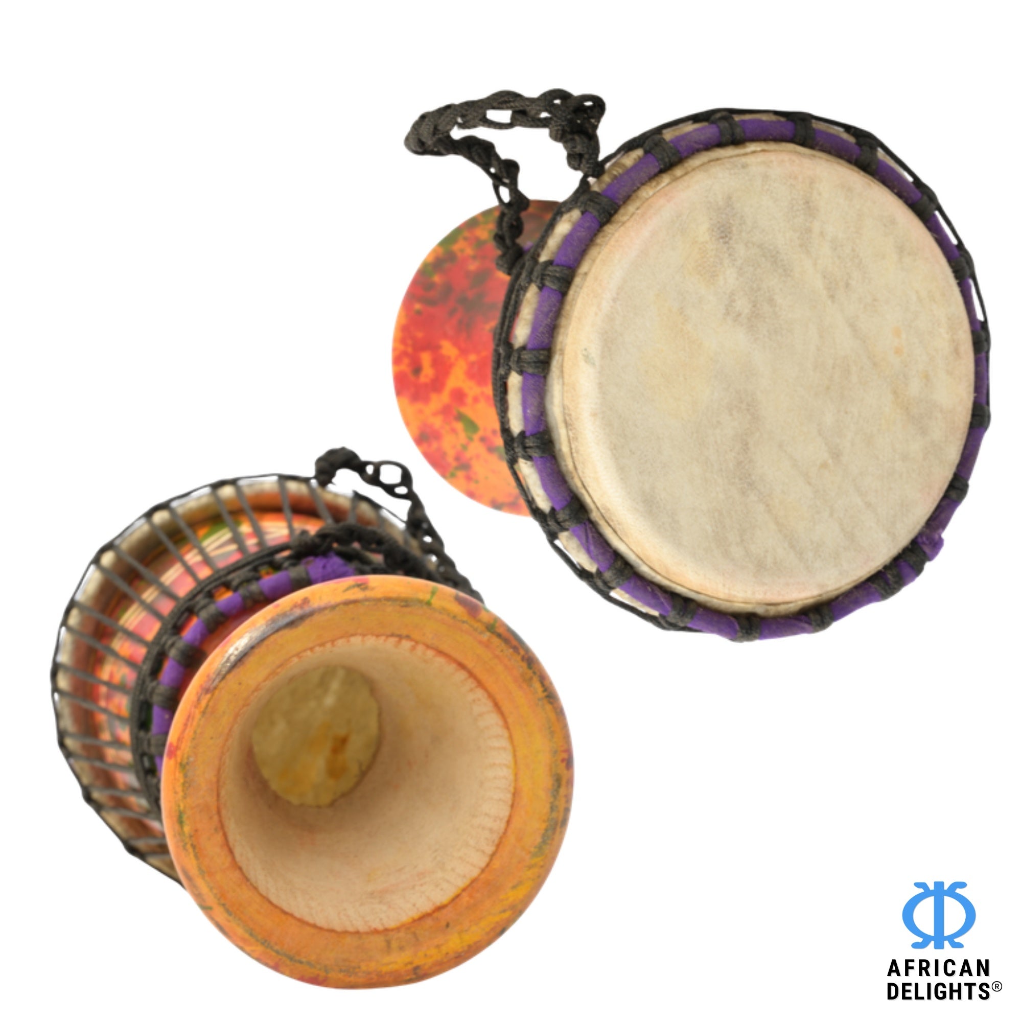 Multicolor with Etching 3 mini djembe drum side view