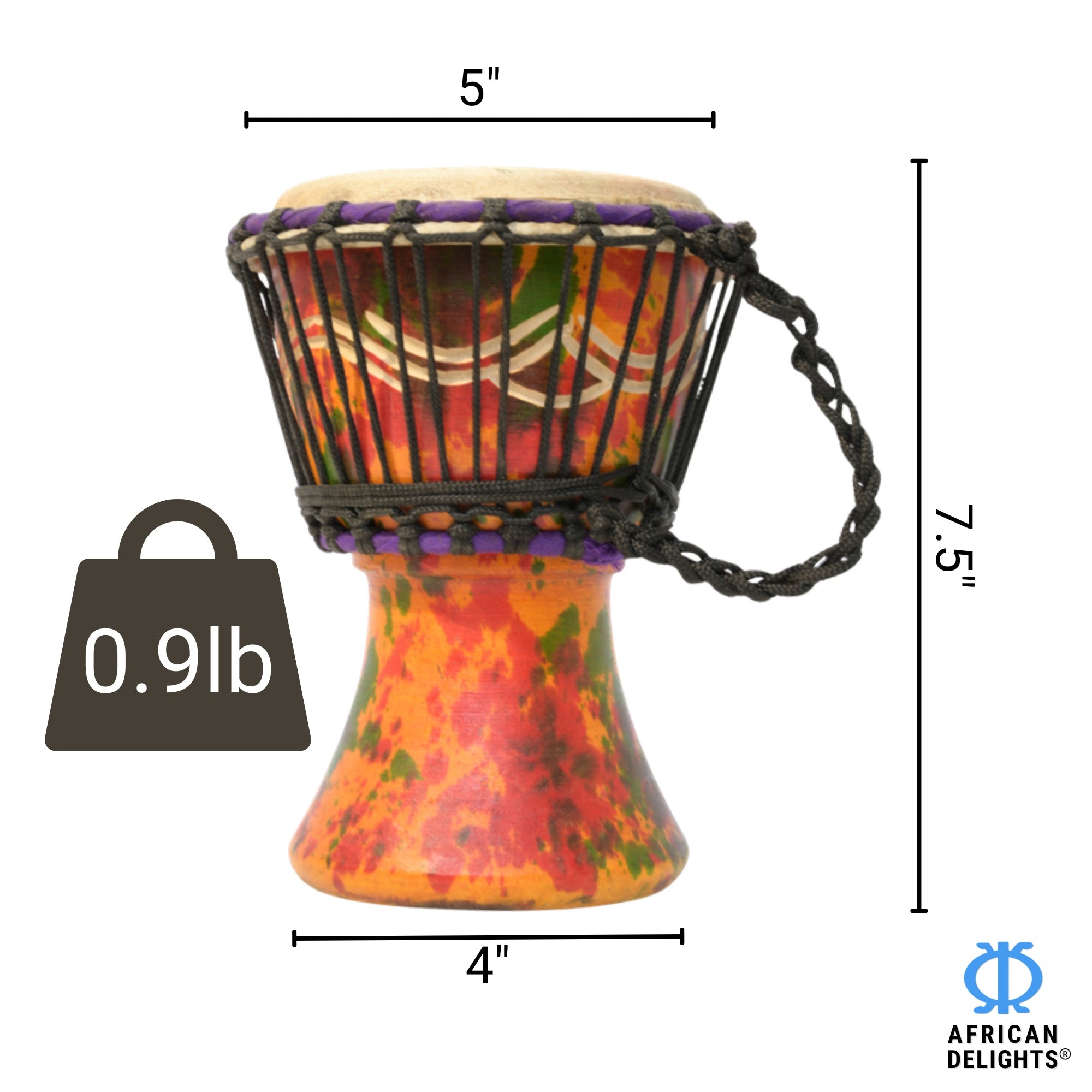 Multicolor with Etching 3 mini djembe drum size and dimensions