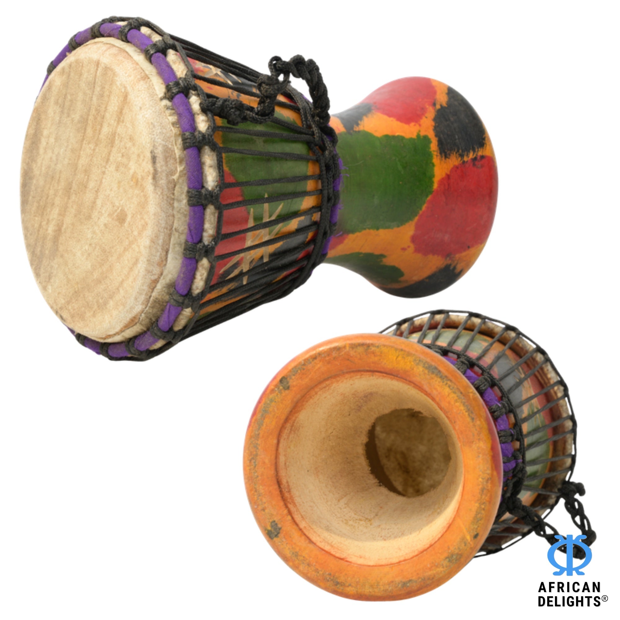 Multicolor with Scoring mini djembe drum side view