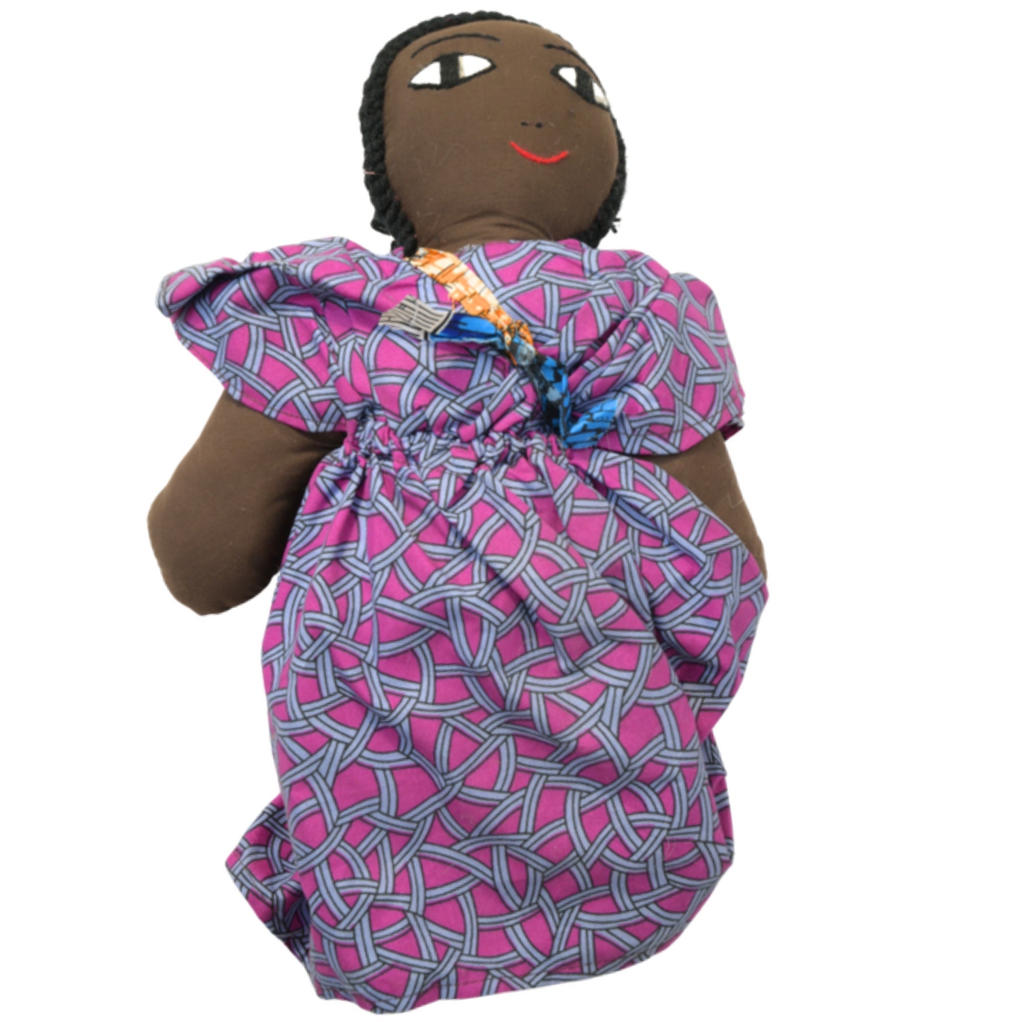Purple Handmade African Fabric Doll with Baby – 15-inch Ghanaian artisan collectible, mother and baby in traditional wrap. African Delights. #Color_Purple