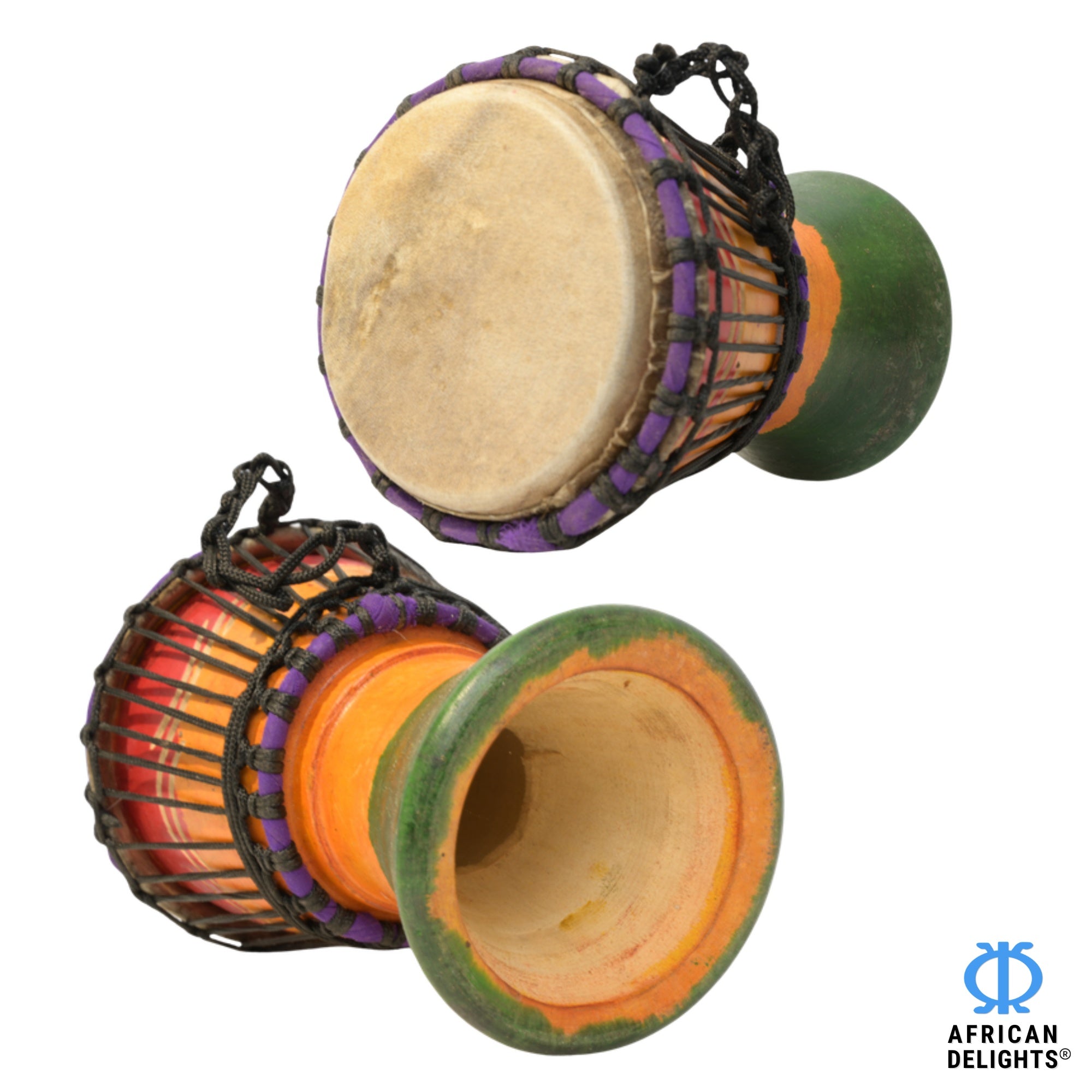 Rasta with Wave Etching 2 mini djembe drum side view