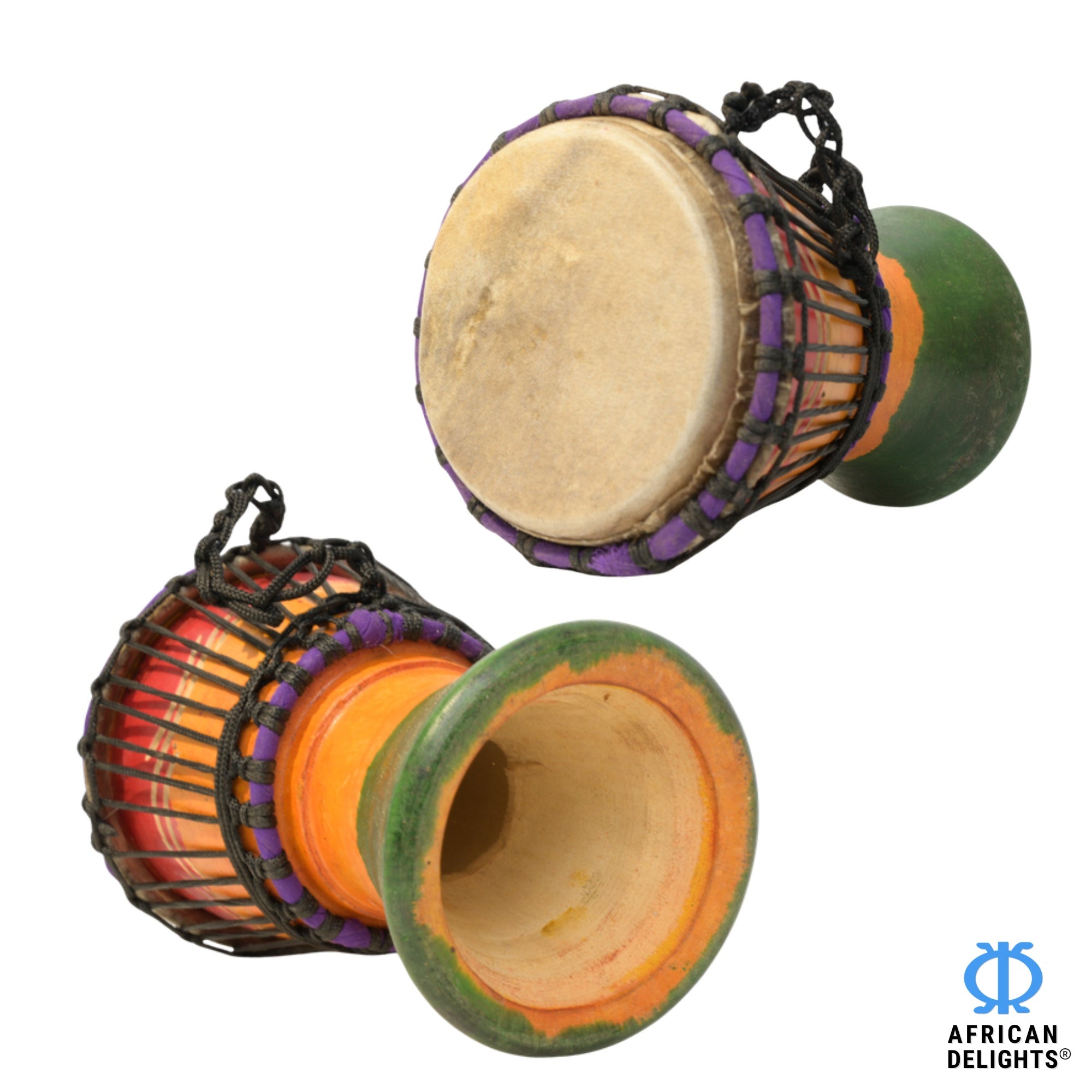 Rasta with Wave Etching 3 mini djembe drum side view