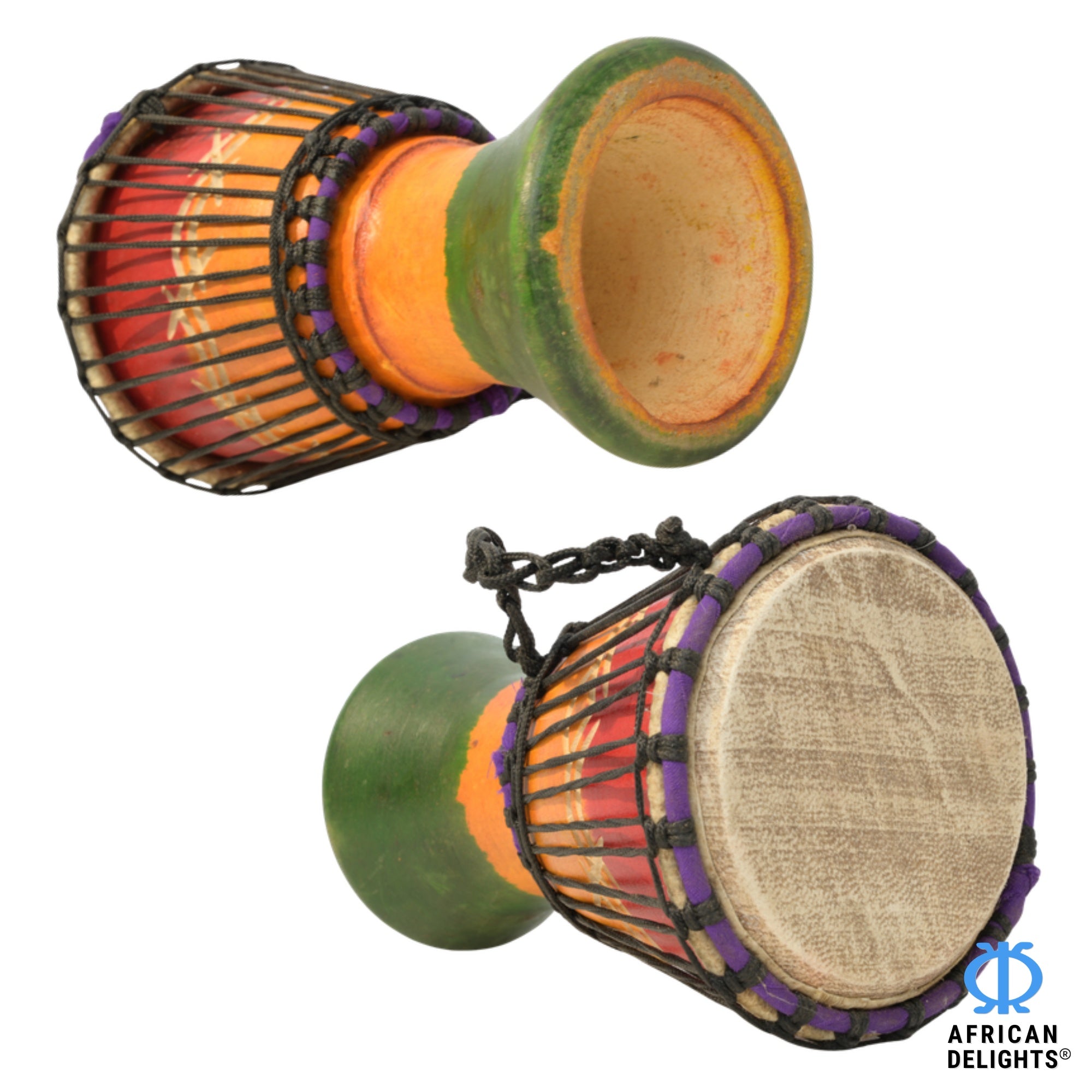 Rasta with Wave Etching 4 mini djembe drum side view