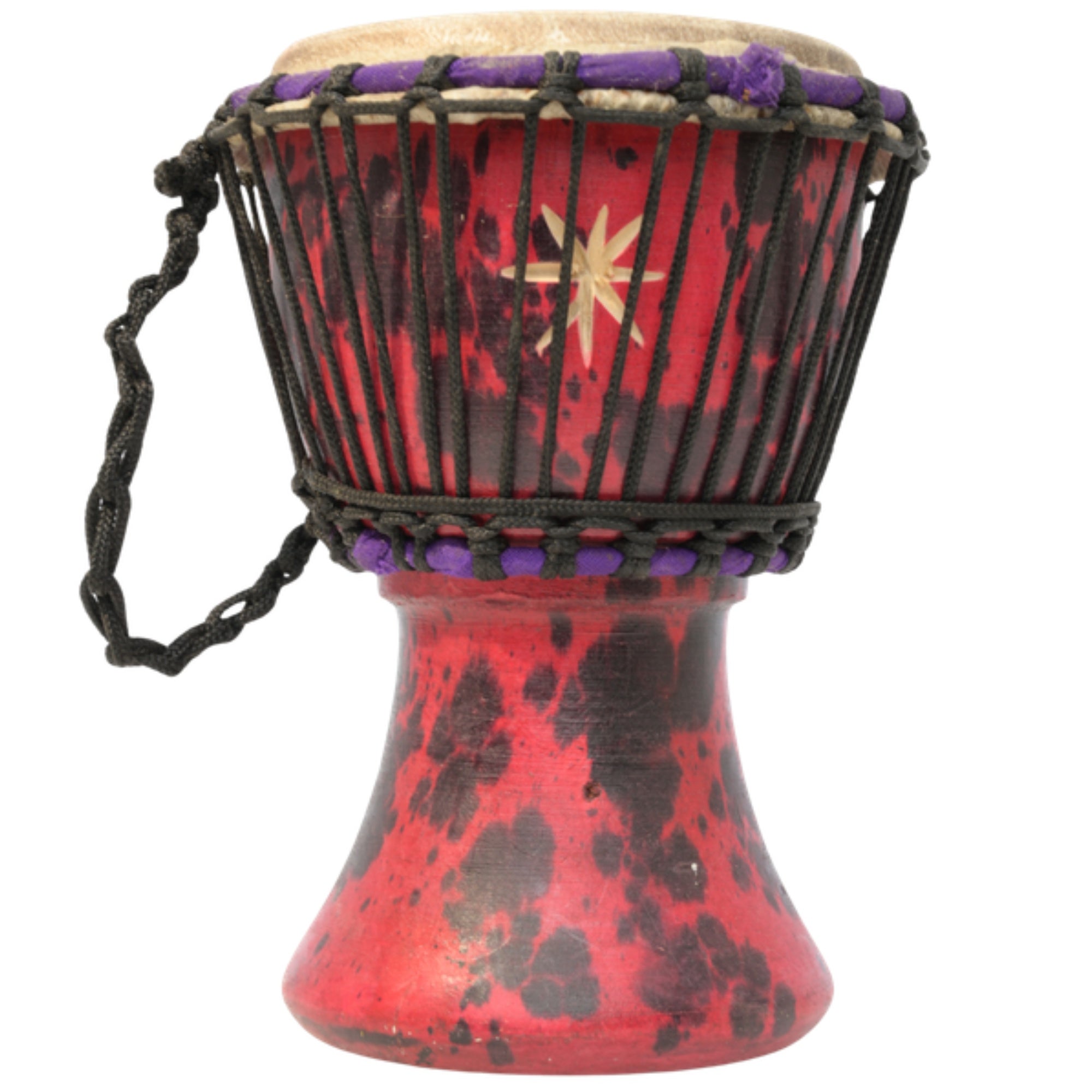 African Delights Authentic Djembe Drum – Hand-Carved in Ghana, Natural Goat Skin – Red with Purple Stitching – 5-Inch Mini African Hand Drum for Kids, Beginners & Travel, Ready to Play