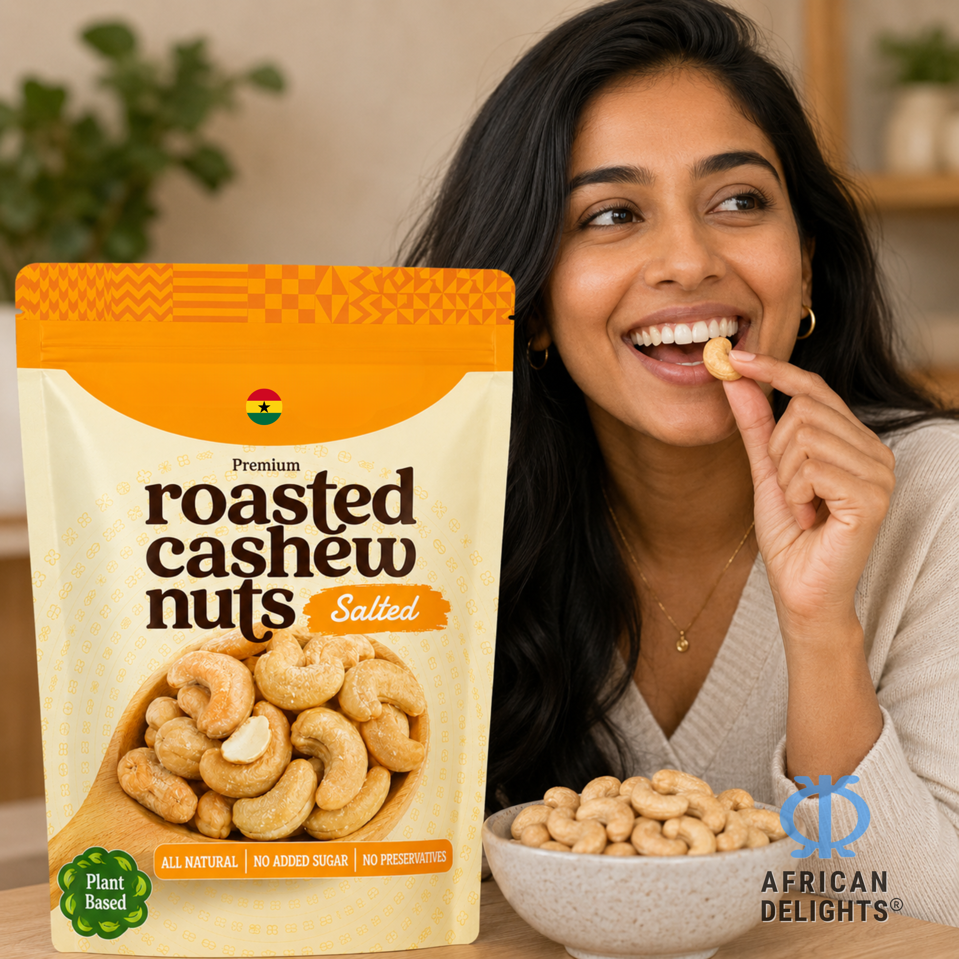 African Delights Salted Cashews lifestyle photo # Flavor_Salted (168g x2-Pack)