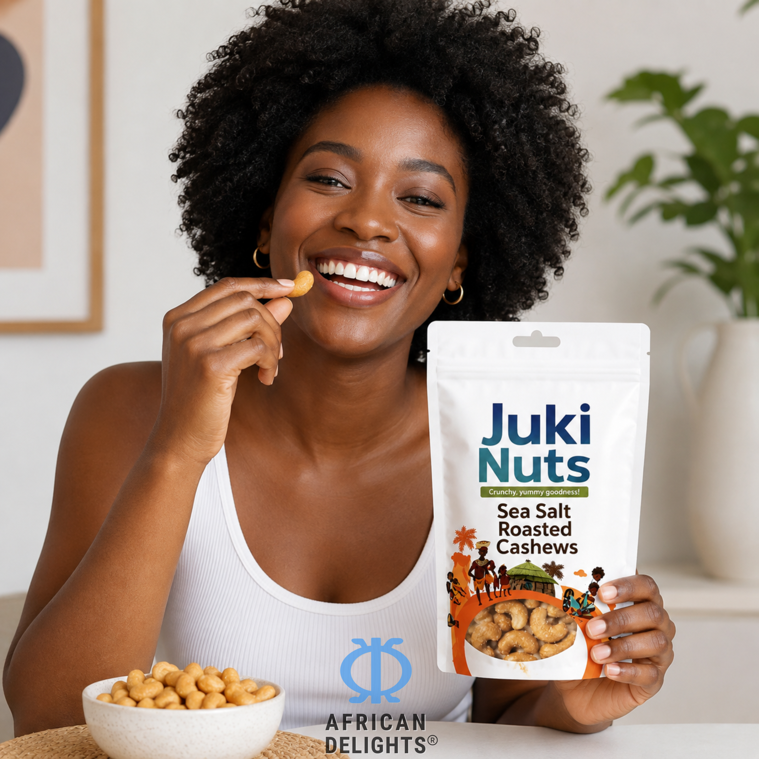 African Delights Sea Salt Roasted Cashews lifestyle photo # Flavor_Sea Salt