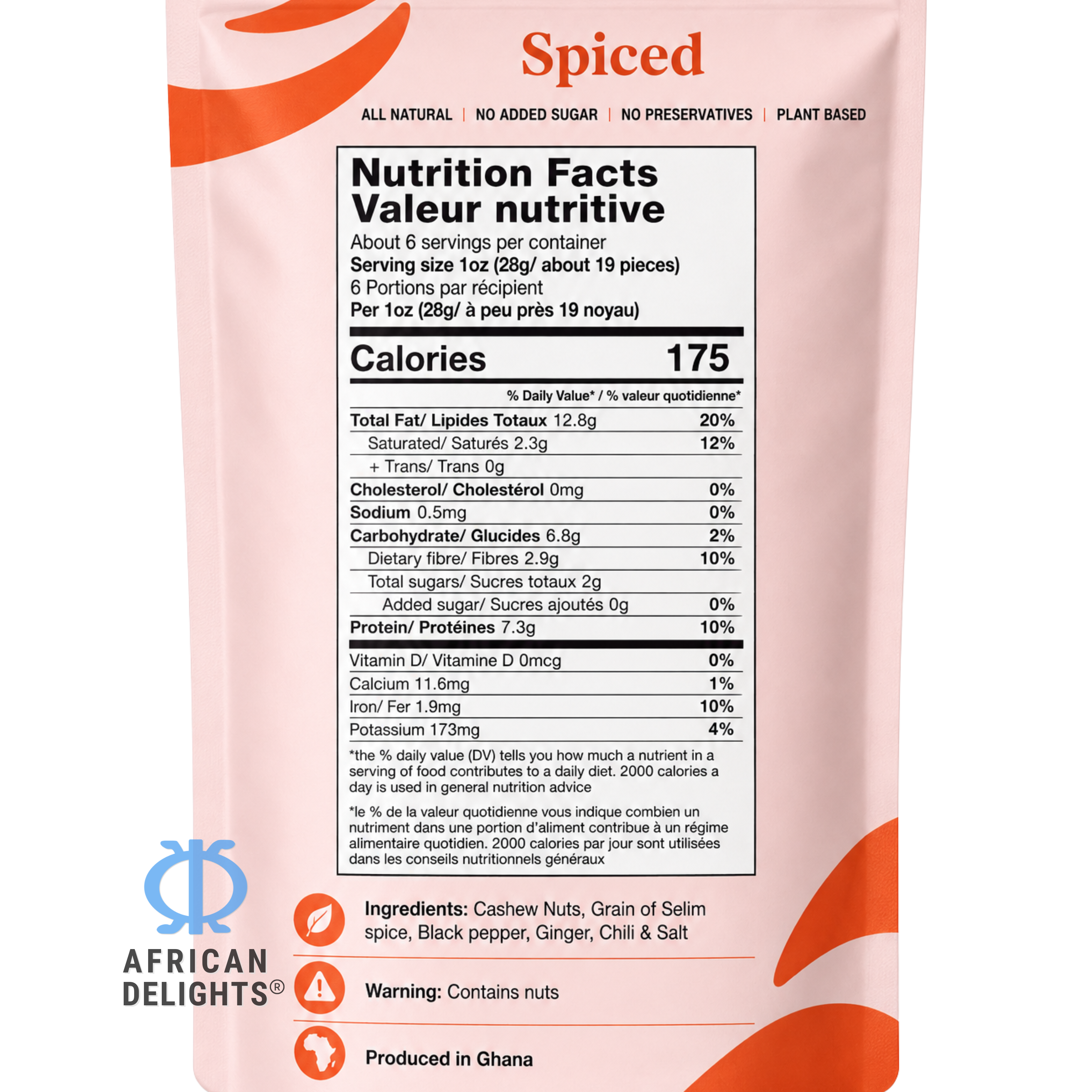 African Delights Spiced Cashews ingredients and nutrition facts # Flavor_Spiced (168g x2-Pack)