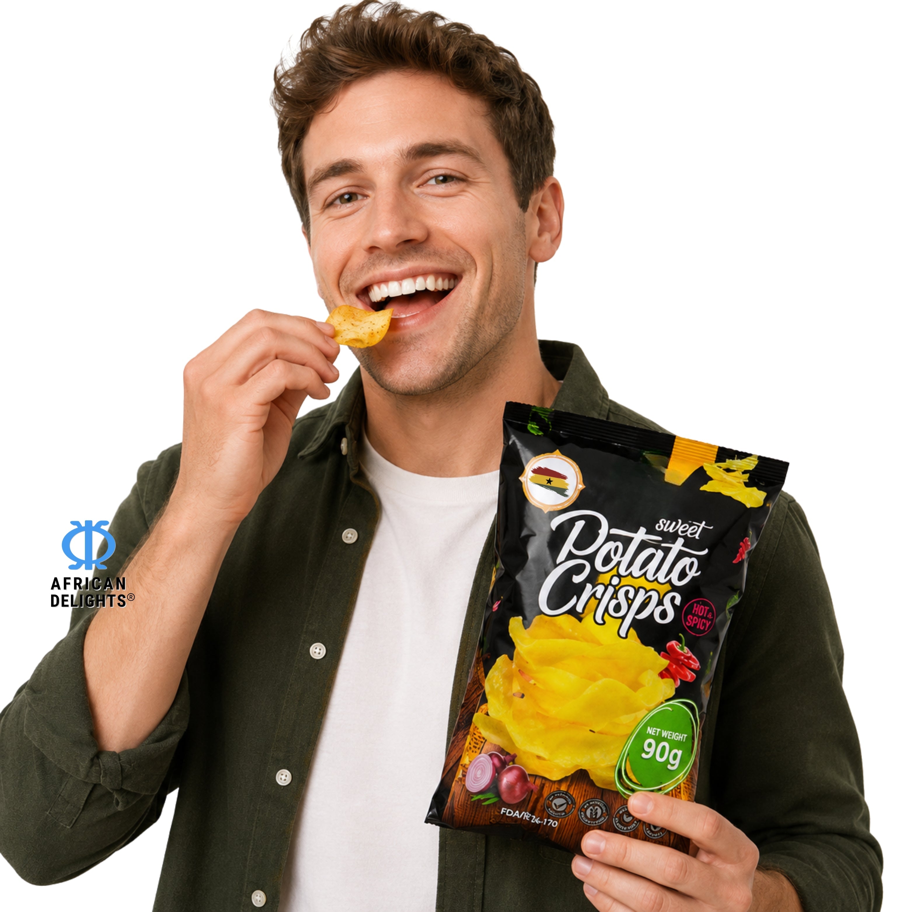 African Delights Sweet Potato Hot & Spicy Crisps lifestyle photo # Flavor_Sweet Potato Hot & Spicy