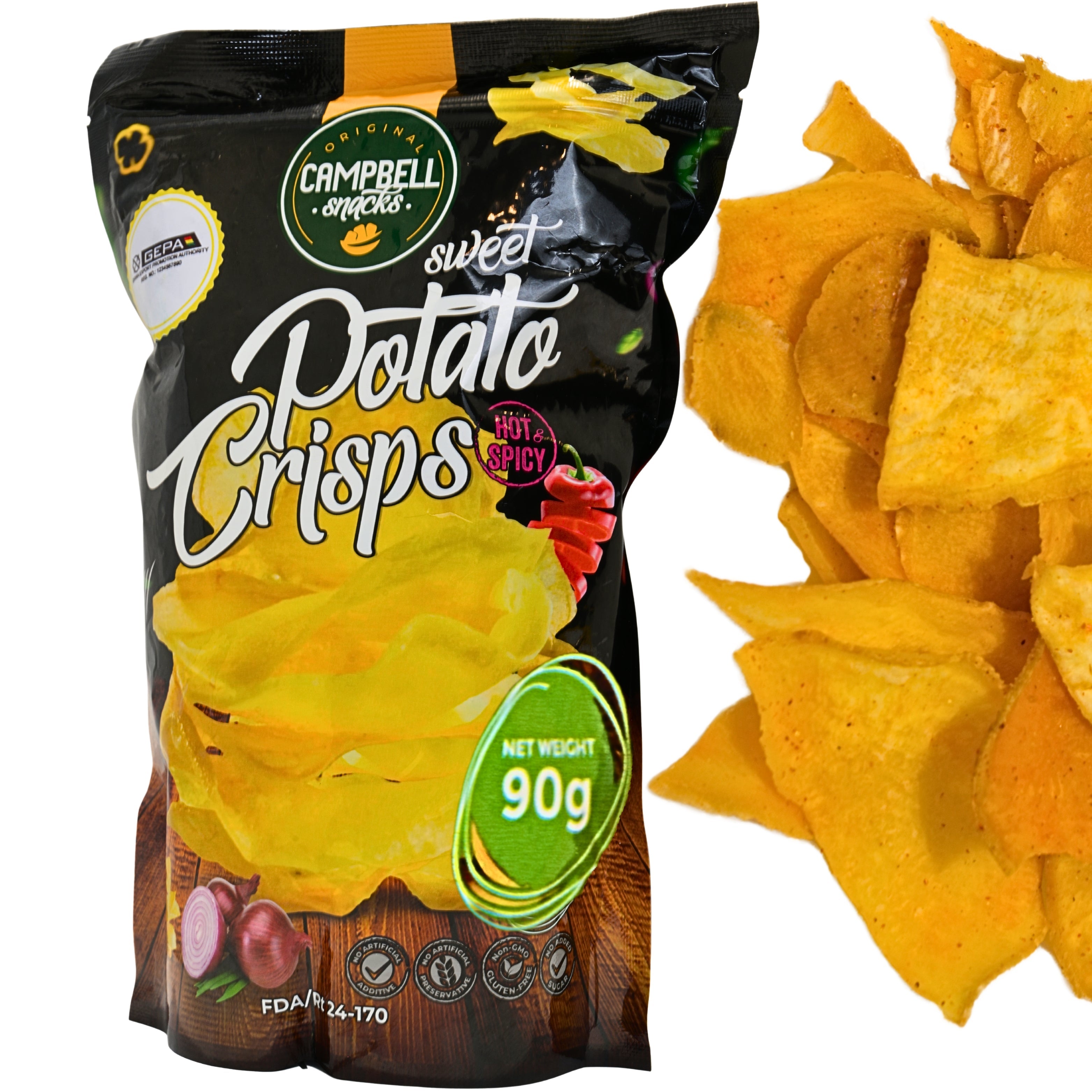African Delights Sweet Potato Hot & Spicy Crisps, Pack of 3 90g bags # Flavor_Sweet Potato Hot & Spicy