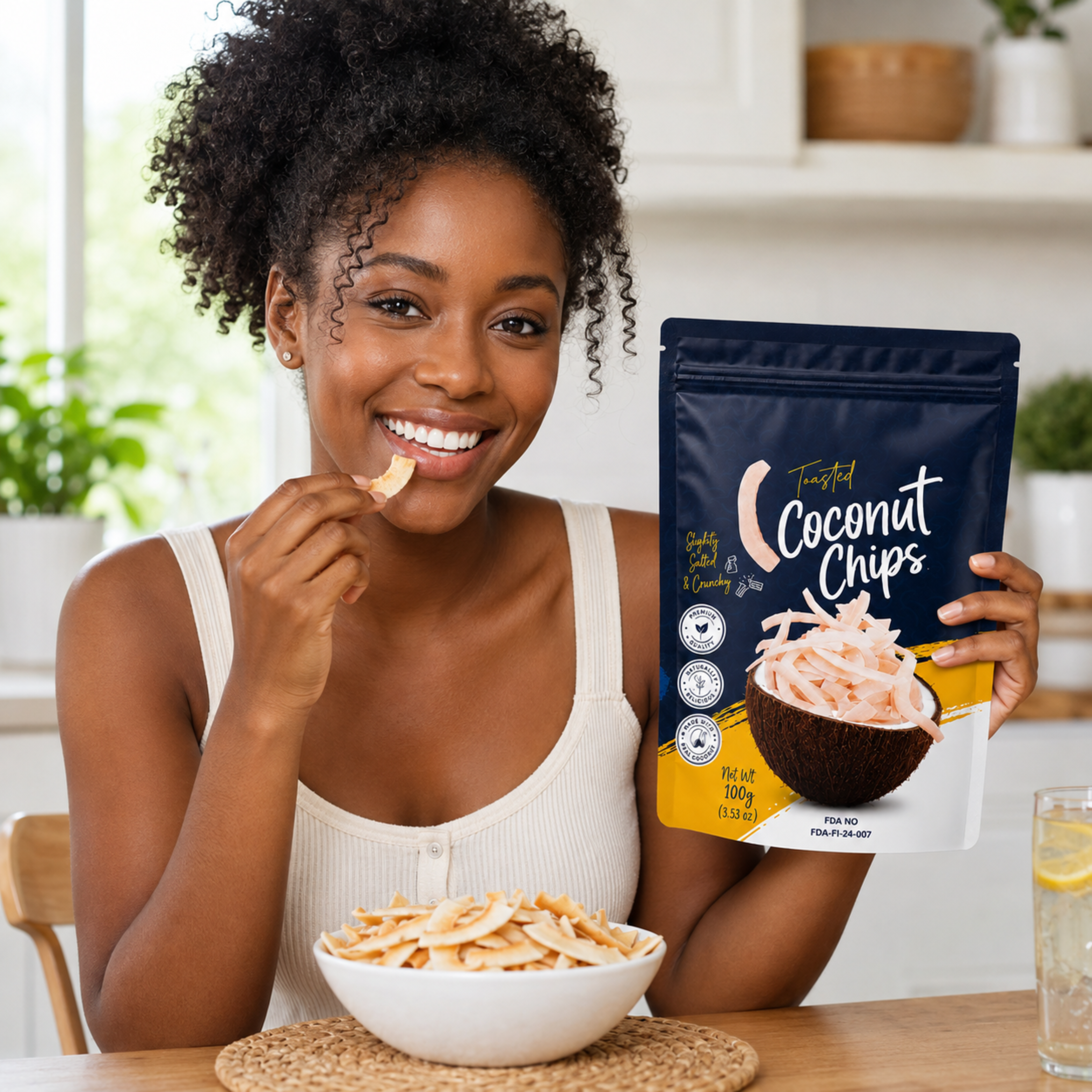 African Delights Toasted Coconut Chips lifestyle photo # Flavor_Toasted Coconut Chips