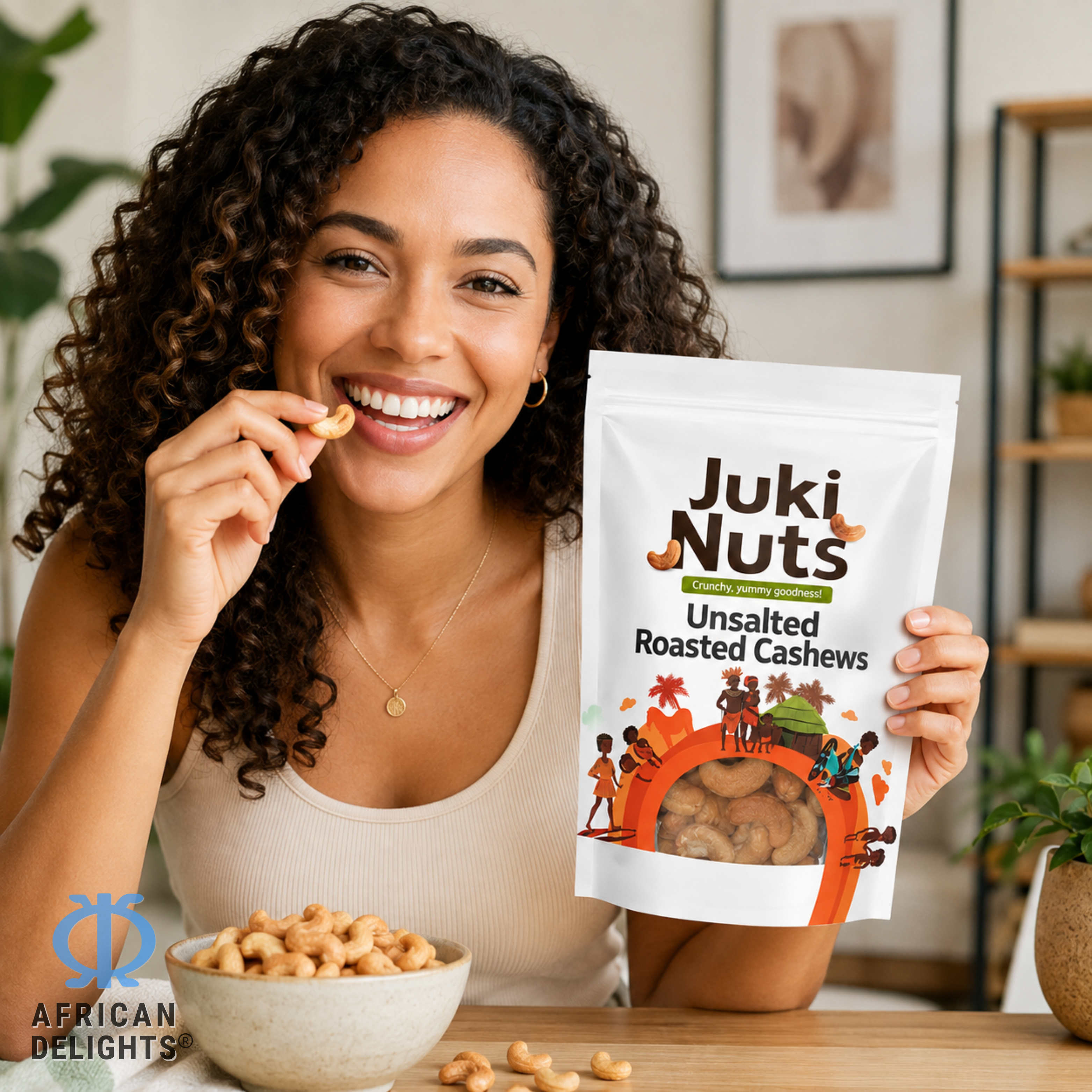 African Delights Unsalted Roasted Cashews lifestyle photo # Flavor_Unsalted