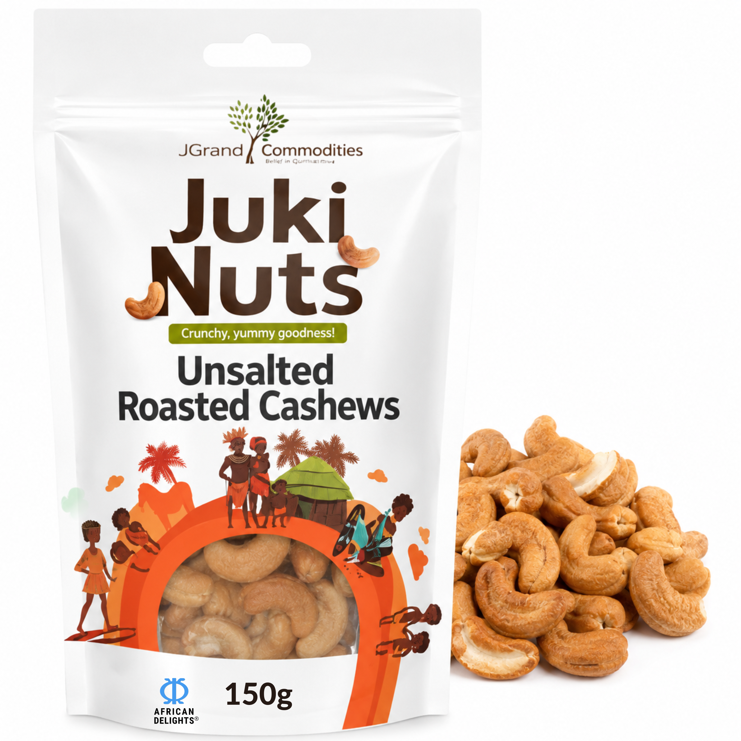 African Delights Unsalted Roasted Cashews, Pack of 3 50g pouches # Flavor_Unsalted