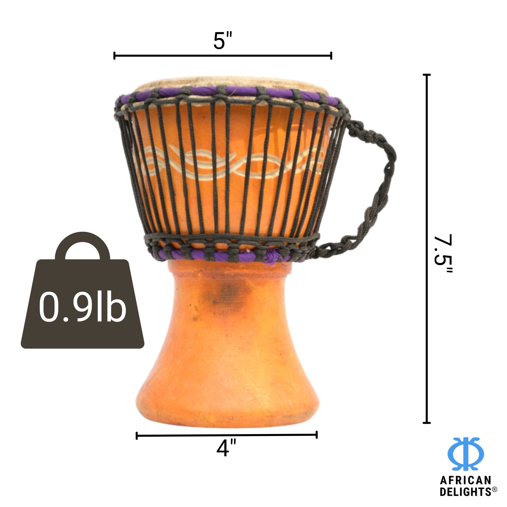 Yellow mini djembe drum size and dimensions