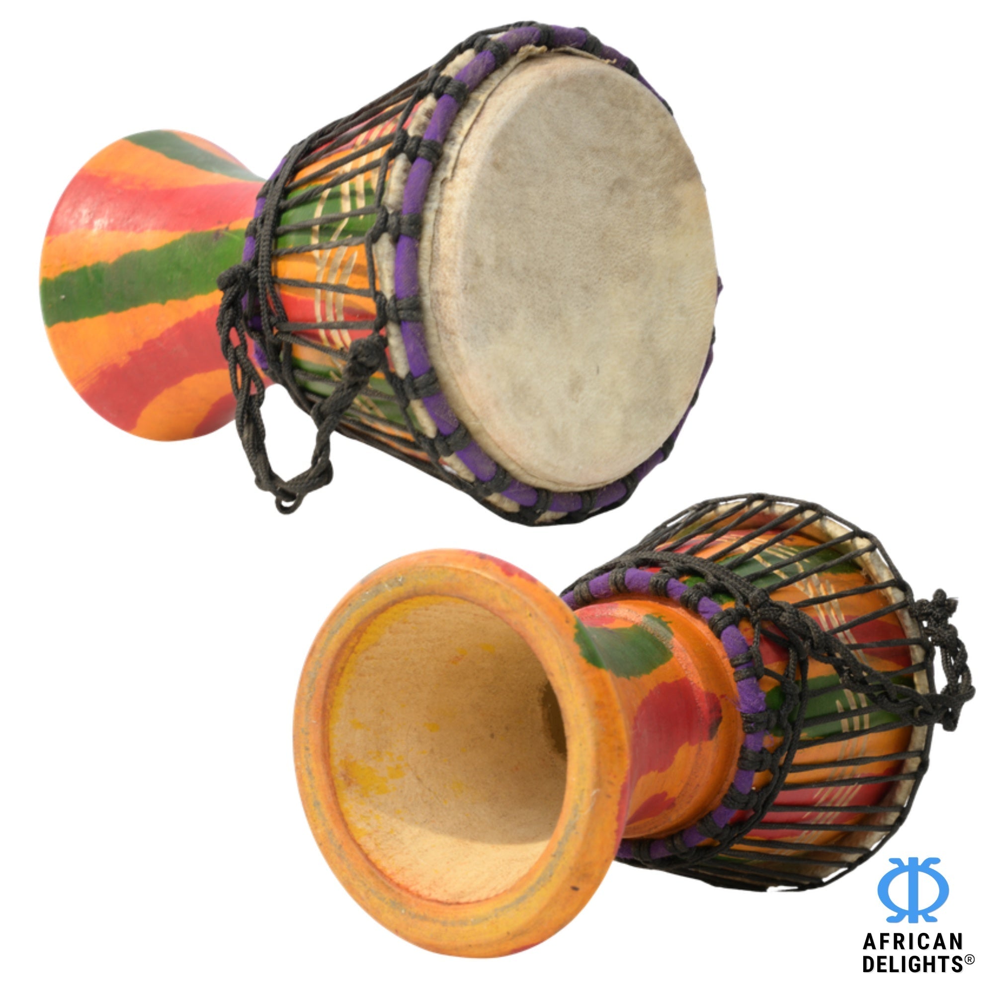 Yellow with Stripes mini djembe drum side view