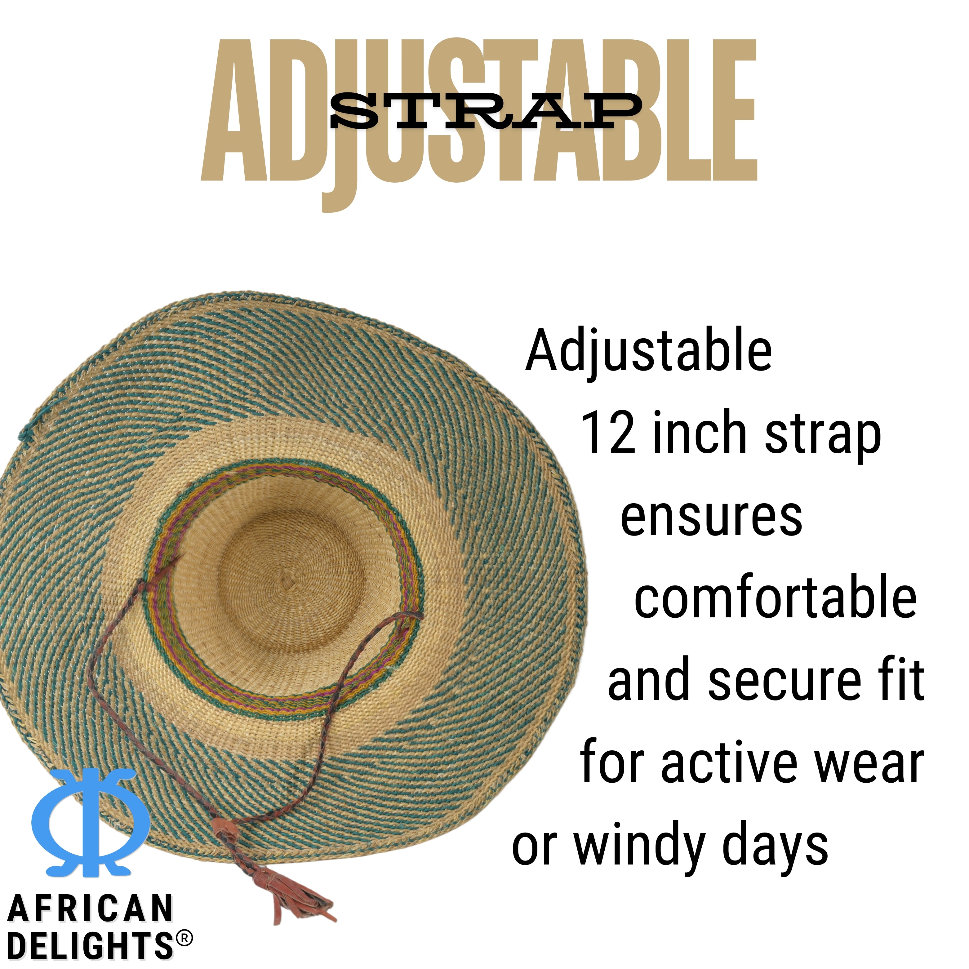 Adult Size Adjustable African Straw Sun Hat, 8 inches
