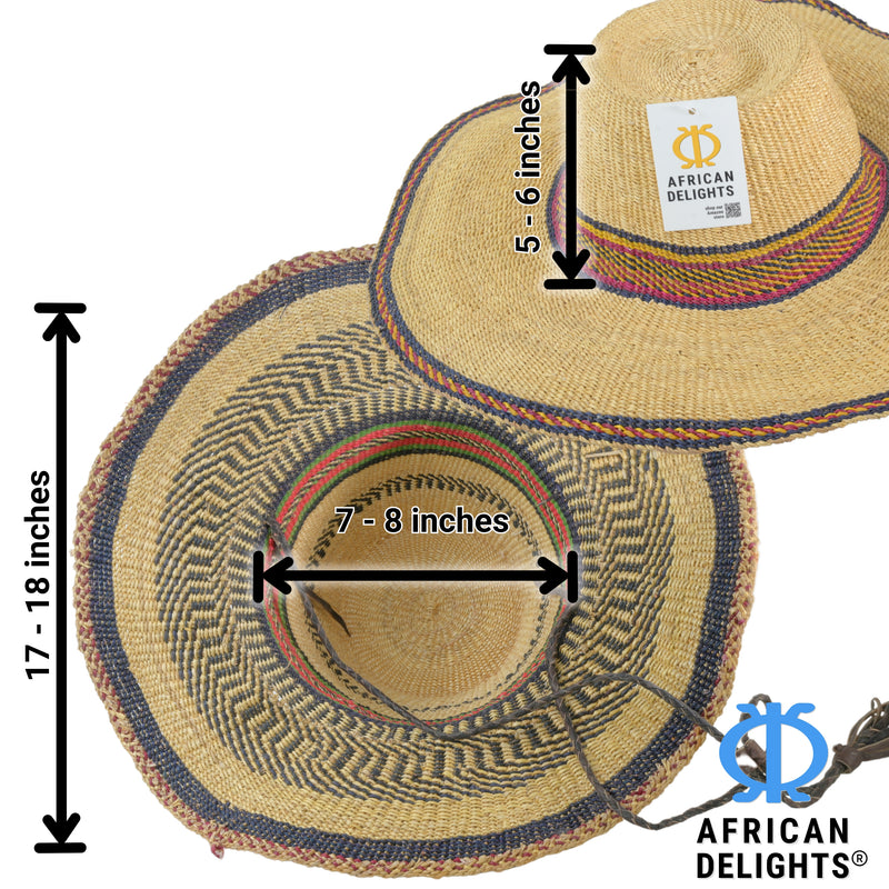 Adult Size Adjustable African Straw Sun Hat, 8 inches