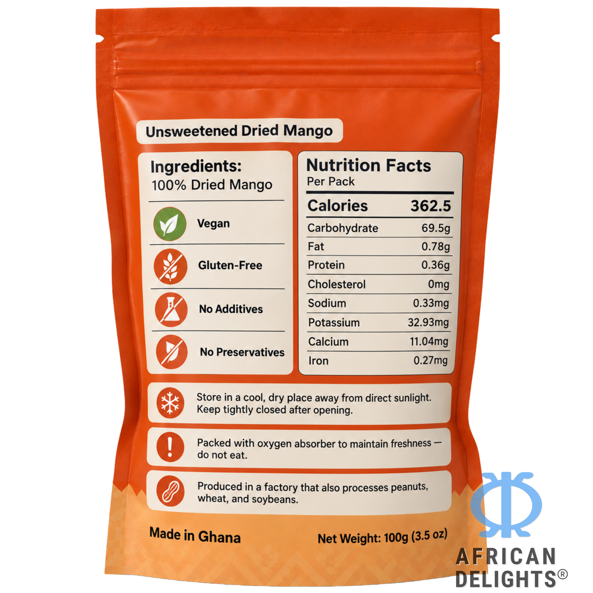 Anne's Perfections Dried Mango, 100g ingredients label