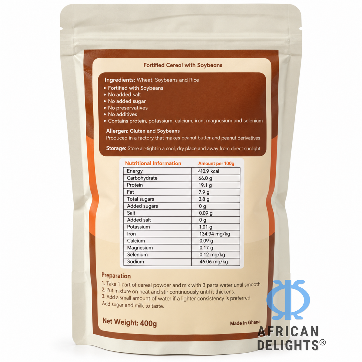 Fortified Grain Cereal ingredients label