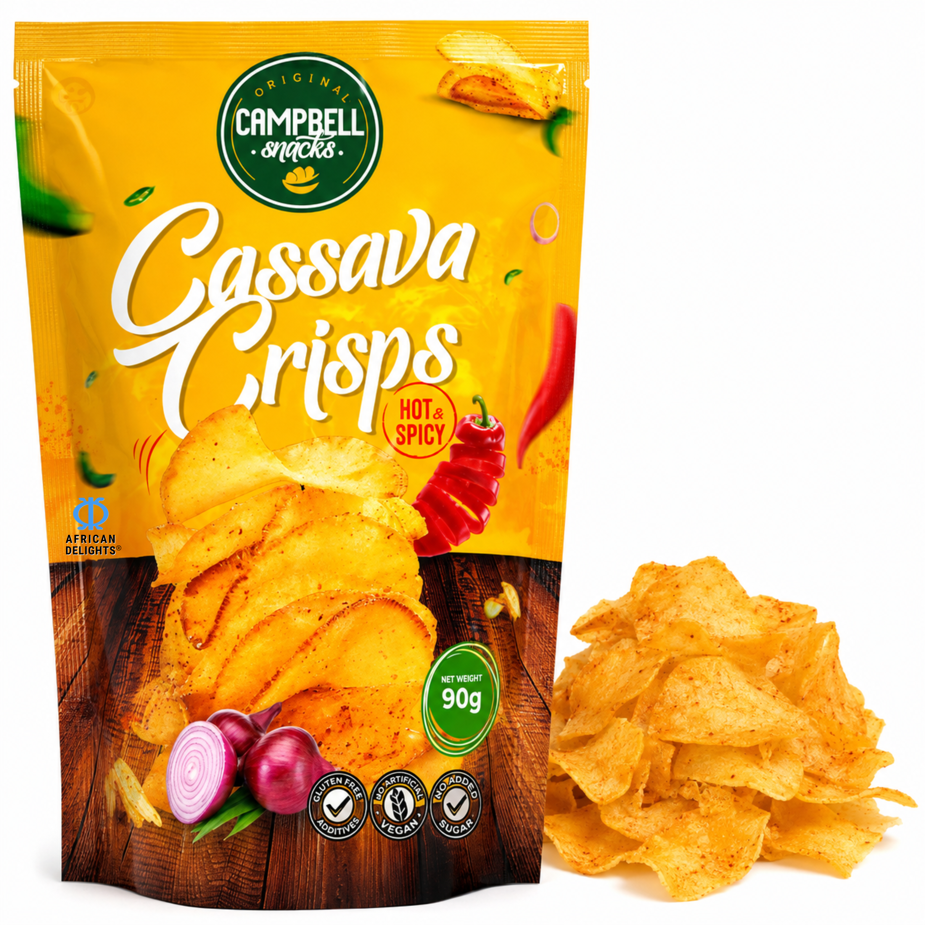 Campbell Foods Cassava Hot & Spicy Chips, Pack of 3 90g bags # Flavor_Cassava Hot & Spicy
