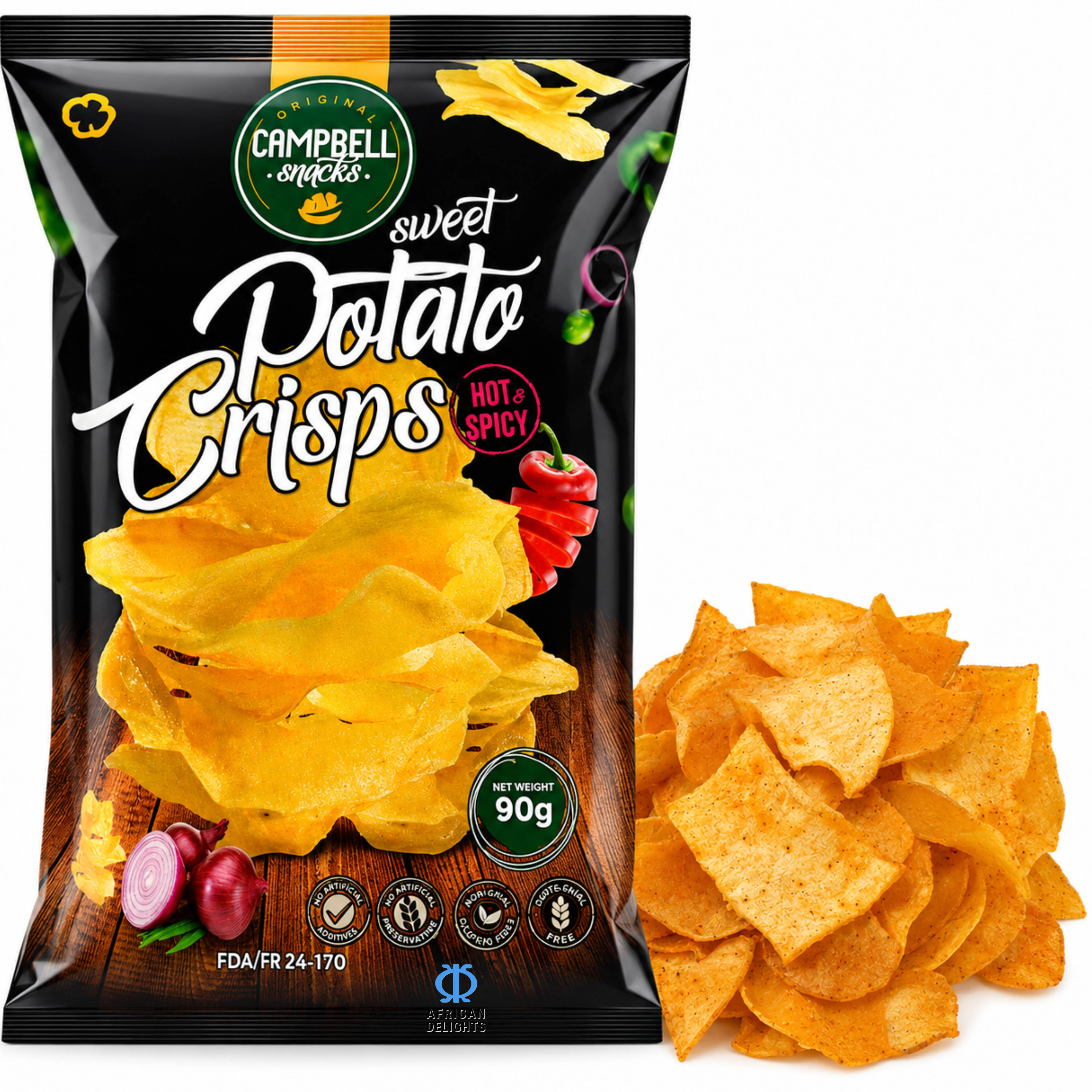 Campbell Foods Sweet Potato Hot & Spicy Chips, Pack of 3 90g bags # Flavor_Sweet Potato Hot & Spicy