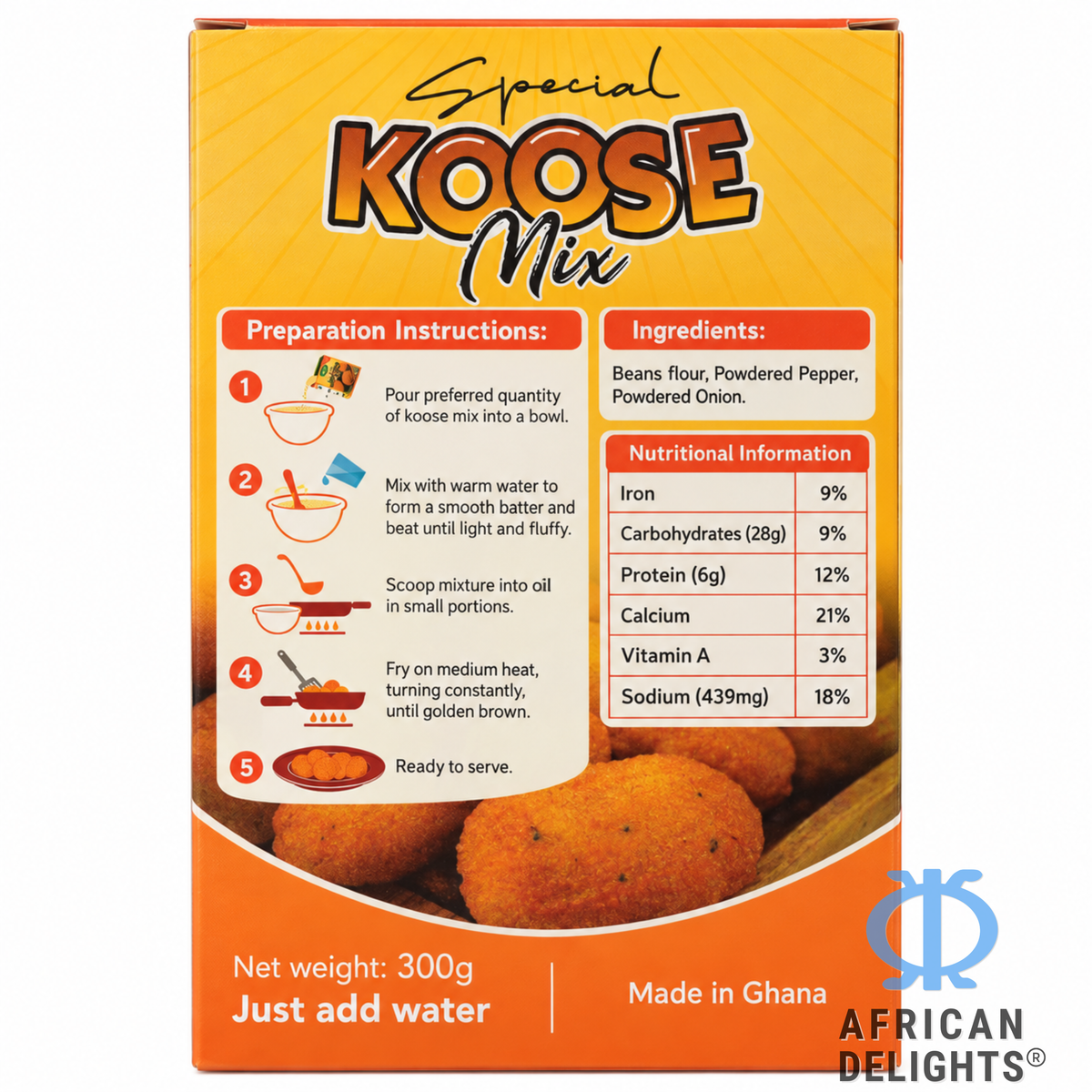 Koose (Bean Fritter) Mix ingredients label