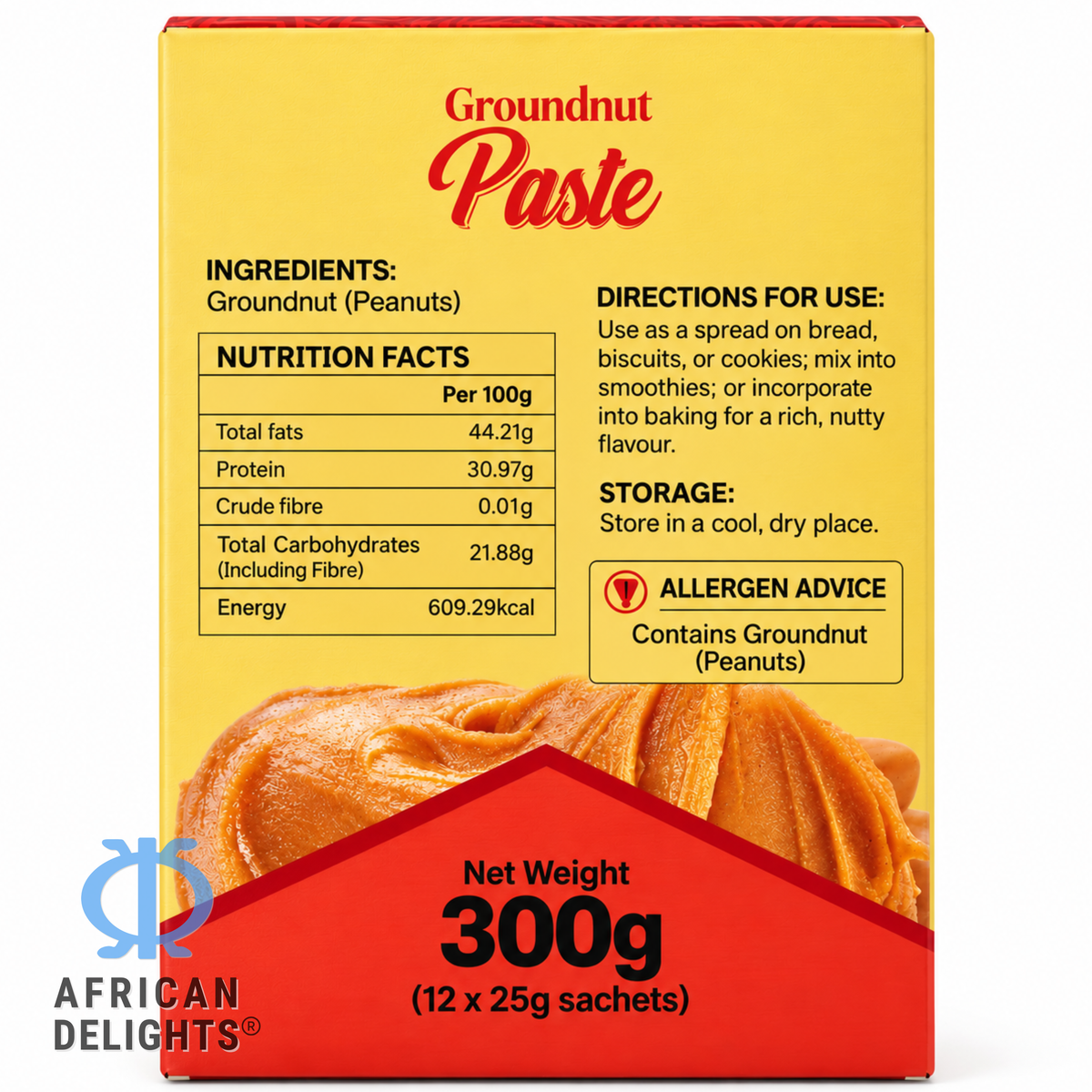 Fountains Groundnut Paste, 12 Sachets ingredients label