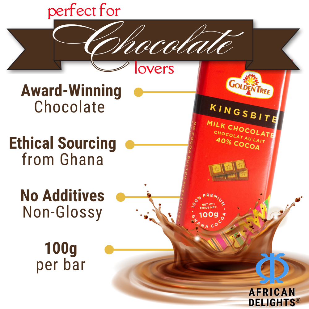 Kingsbite Milk Chocolate Bar | 100% Ghana Cocoa | Box of 10 Bars