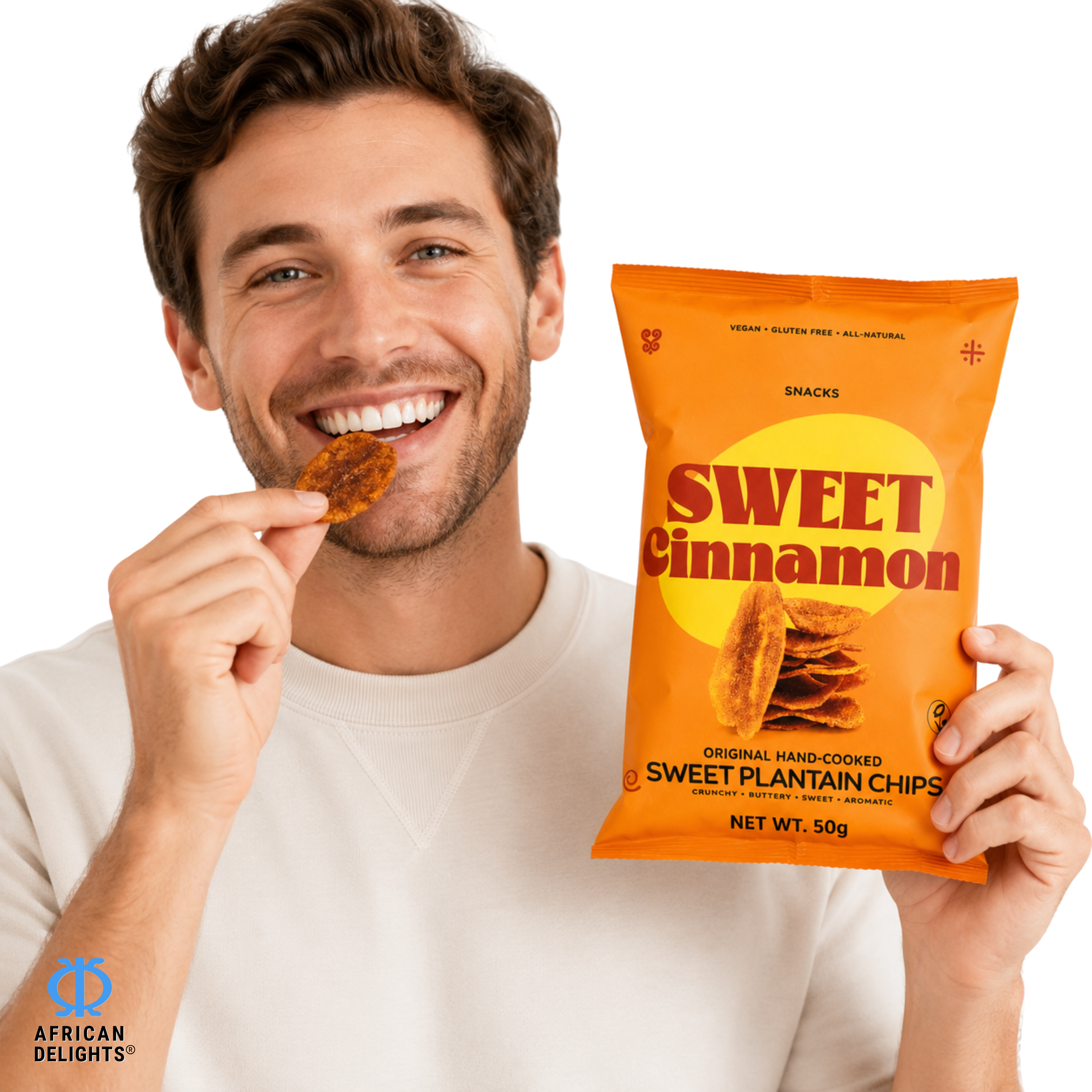 Sankofa Snacks Sweet Cinnamon Plantain Chips lifestyle photo # Flavor_Sweet Cinnamon