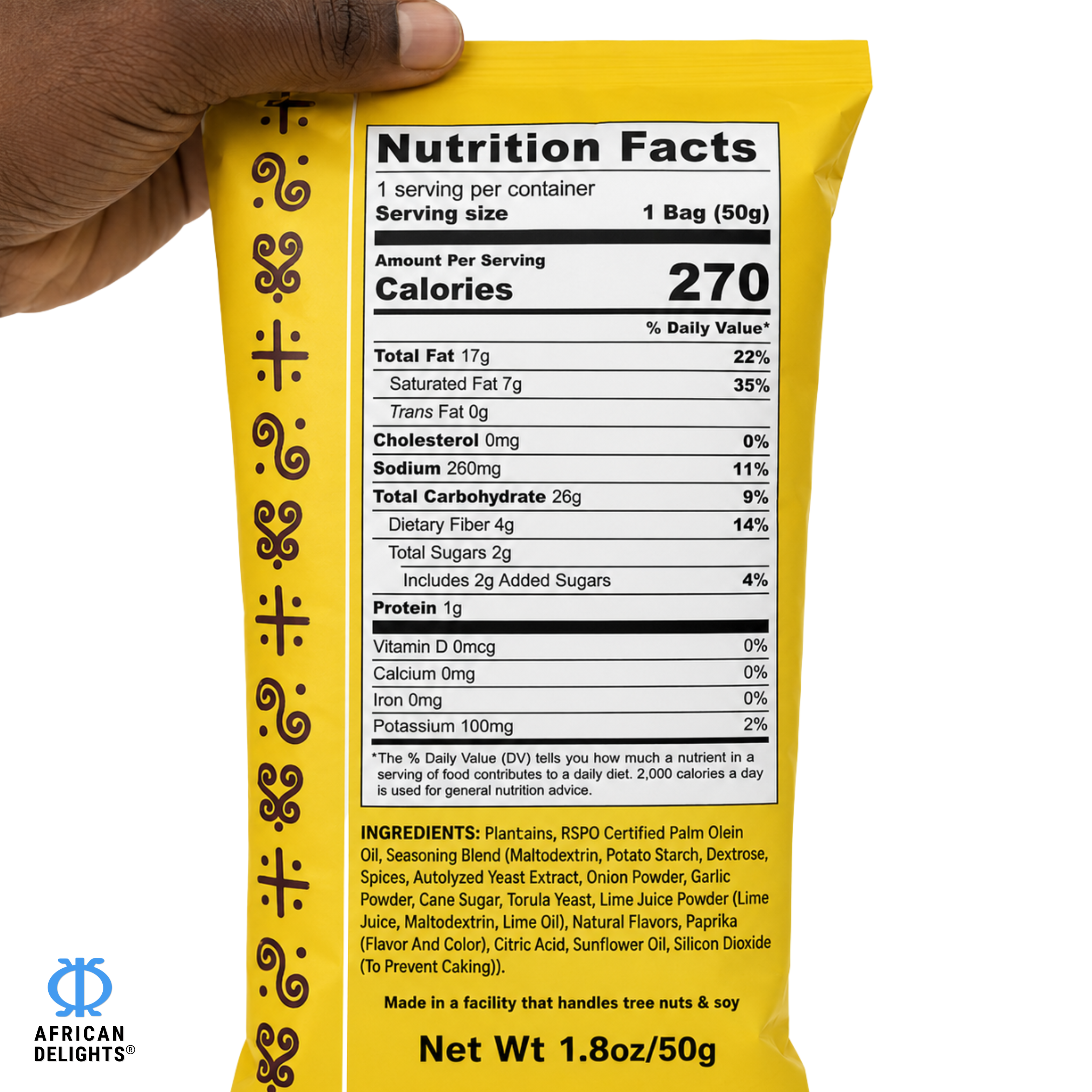 Sankofa Snacks Ginger Chicken Yassa Plantain Chips ingredients and nutrition facts # Flavor_Ginger Chicken Yassa