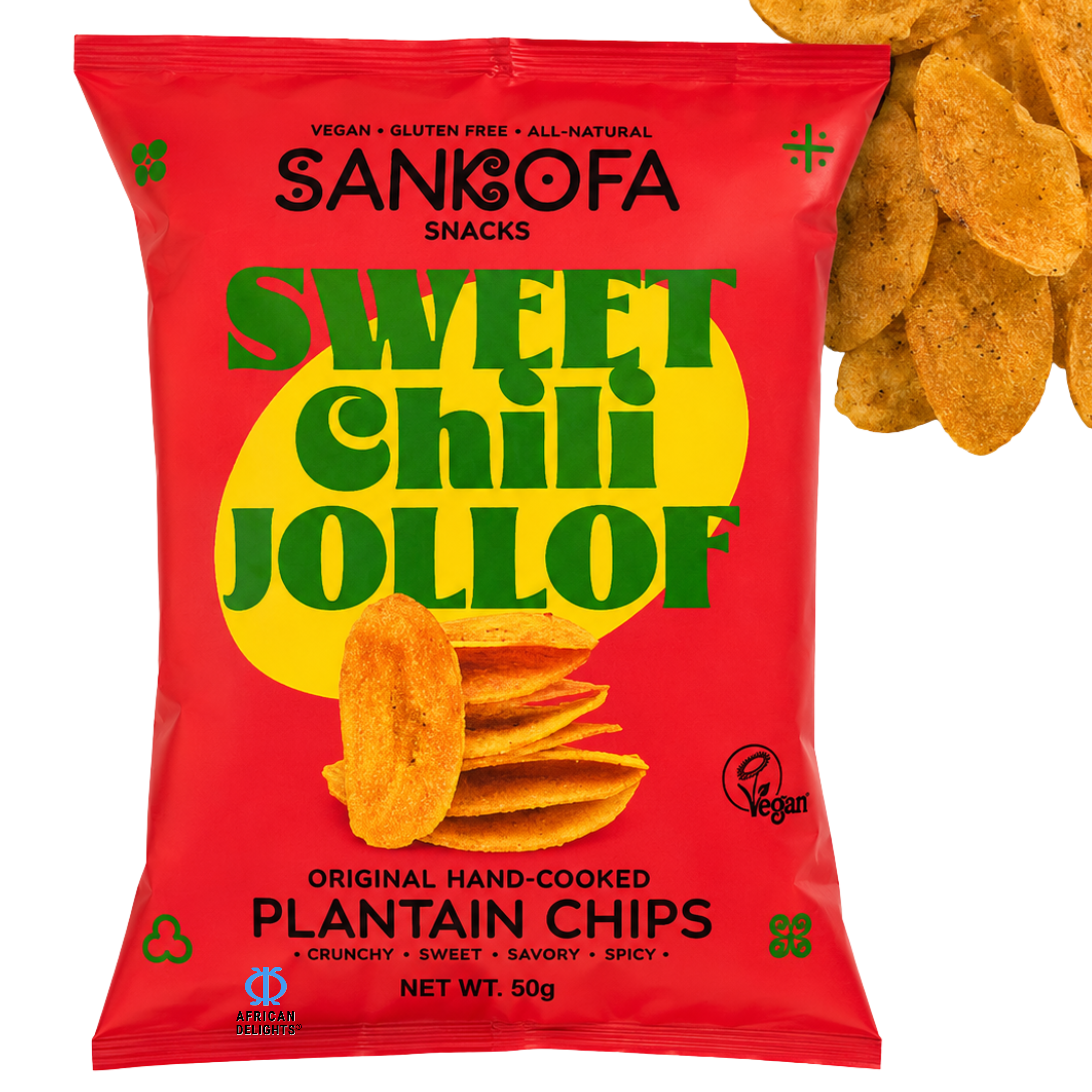 Sankofa Snacks Sweet Chili Jollof Plantain Chips, Pack of 3 # Flavor_Sweet Chili Jollof