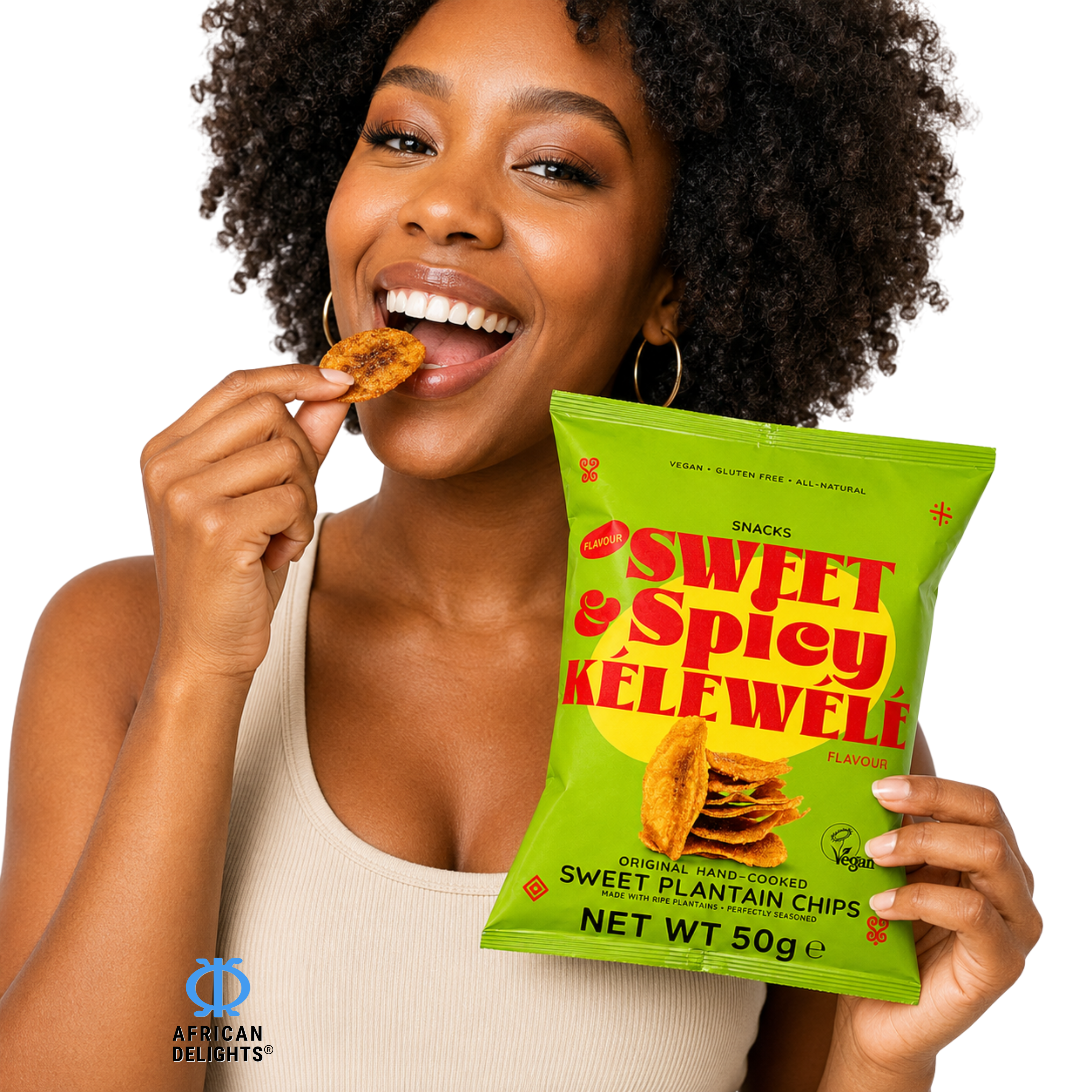 Sankofa Snacks Sweet & Spicy Kelewele Plantain Chips lifestyle photo # Flavor_Sweet & Spicy Kelewele