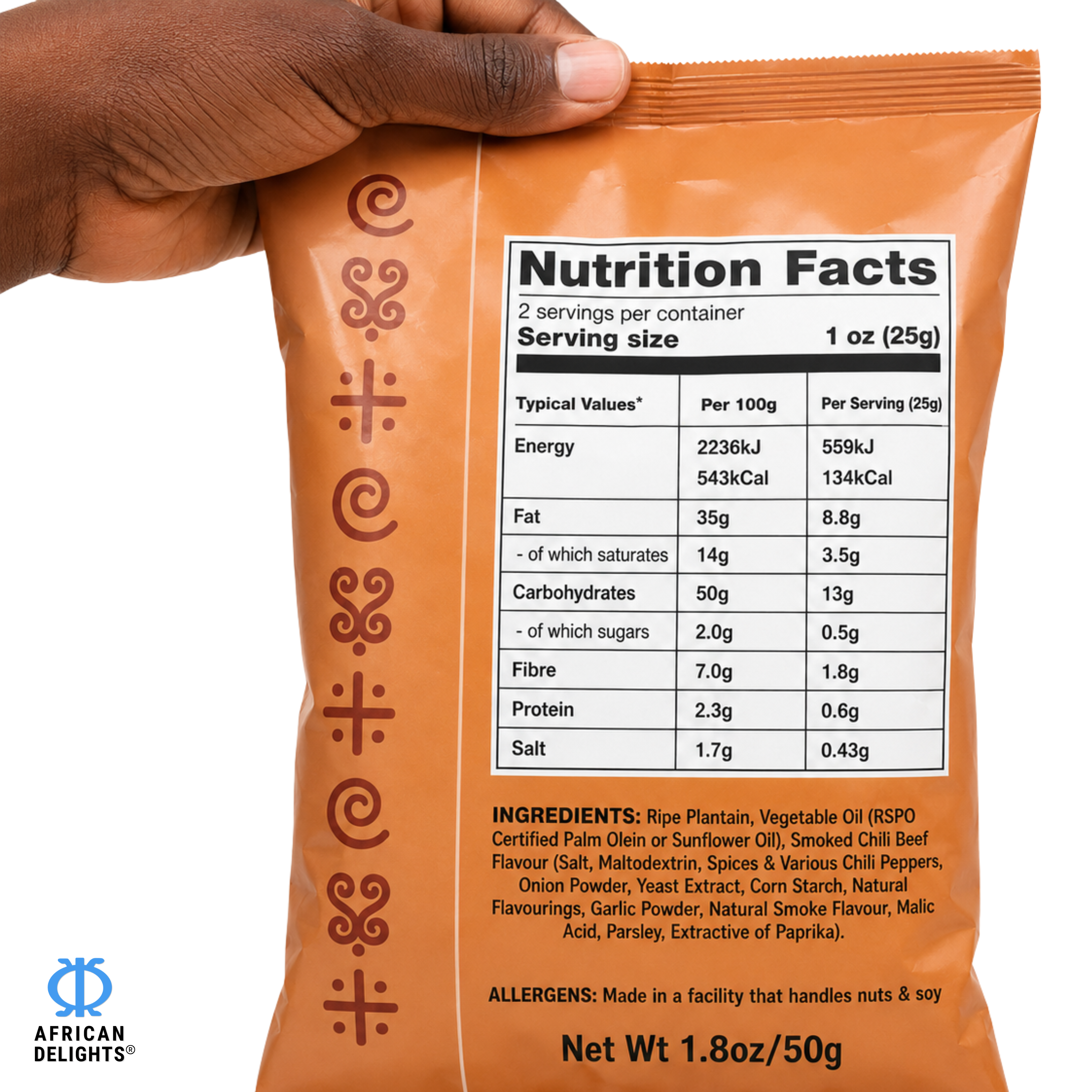 Sankofa Snacks Smoked Chili Beef Plantain Chips ingredients and nutrition facts # Flavor_Smoked Chili Beef