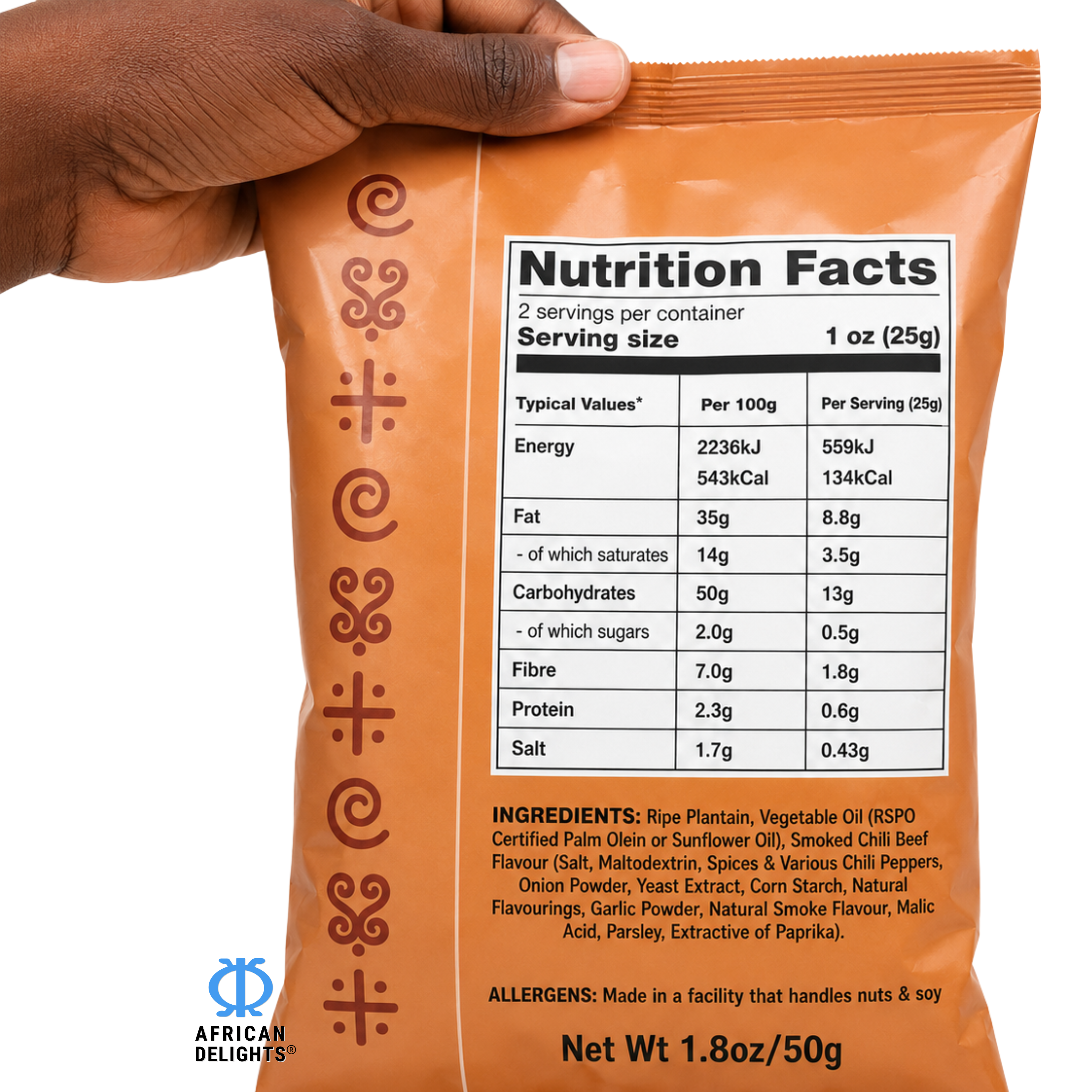 Sankofa Snacks Smoked Chili Beef Plantain Chips ingredients and nutrition facts # Flavor_Smoked Chili Beef