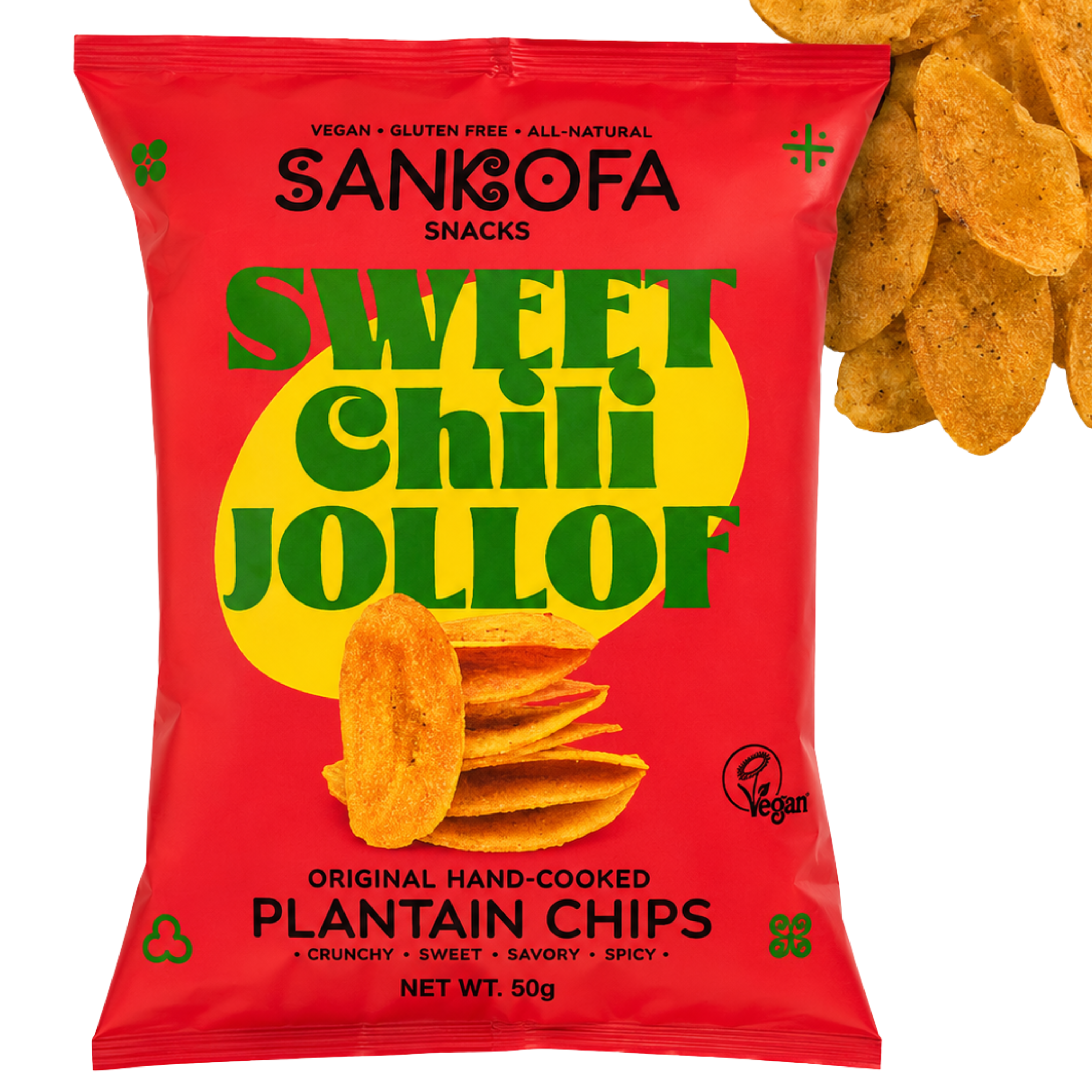 Sankofa Snacks Sweet Chili Jollof Plantain Chips, Pack of 3 50g bags # Flavor_Sweet Chili Jollof