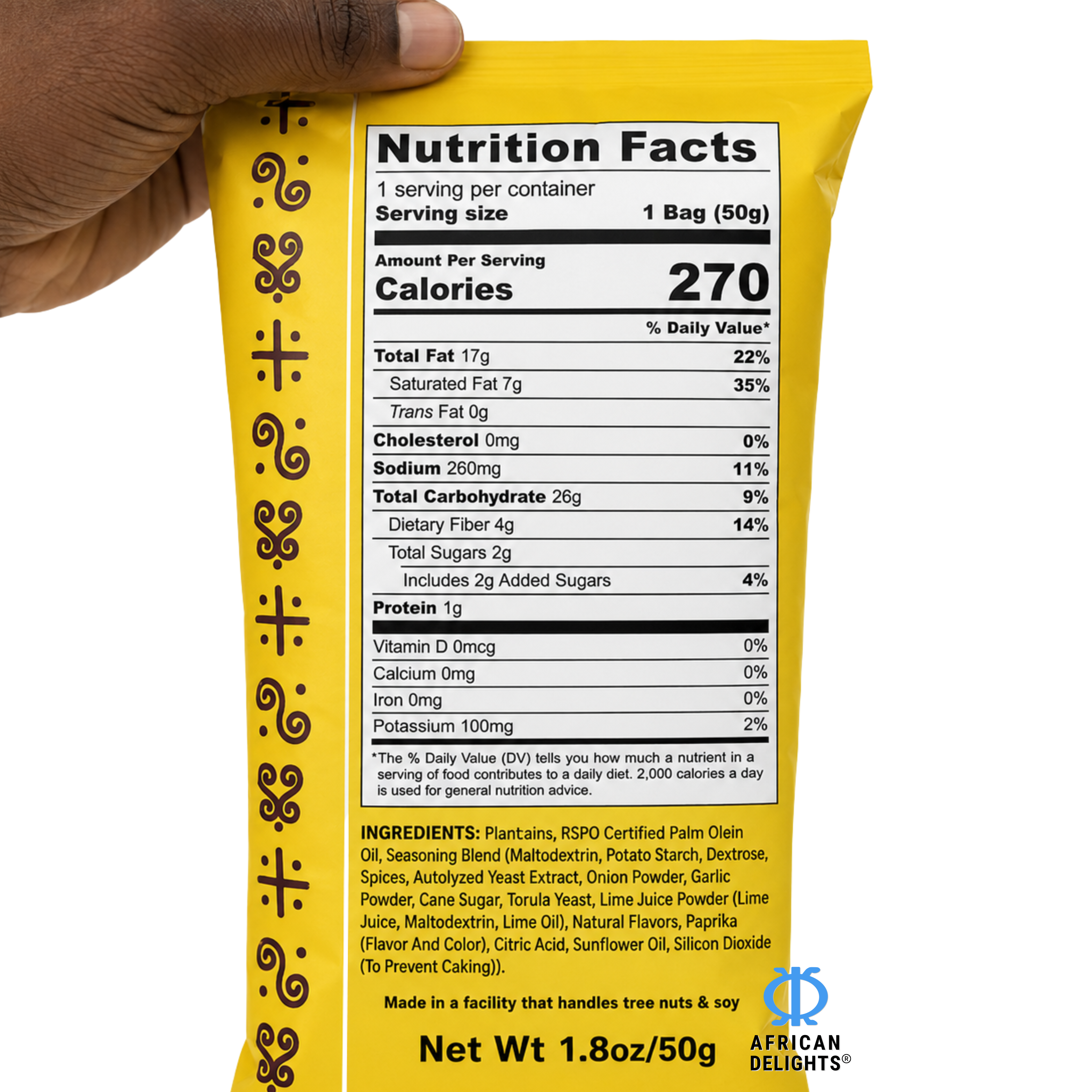 Sankofa Snacks Ginger Chicken Yassa Plantain Chips ingredients and nutrition facts # Flavor_Ginger Chicken Yassa
