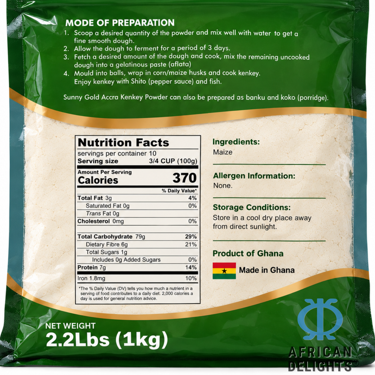 Accra Kenkey Mix ingredients label