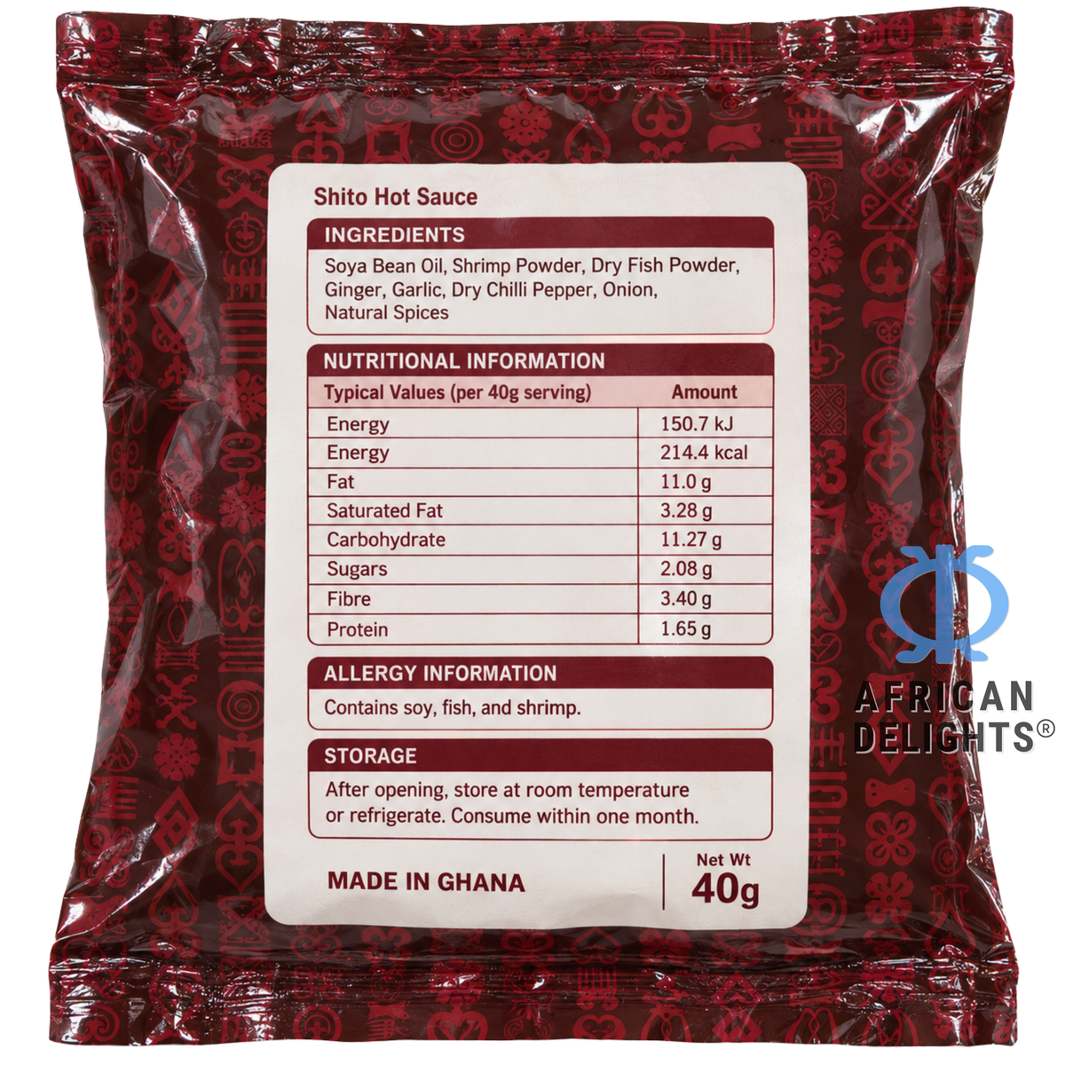 Wo Maame Shito Hot Sauce, 25 Sachets ingredients label