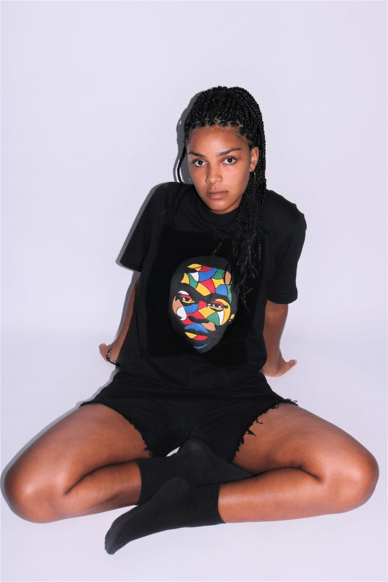 Fela Kuti Multicolored theme on black round neck t shirt