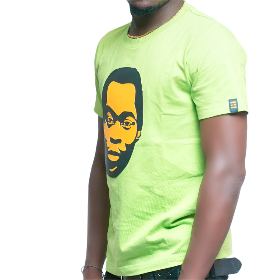 Fela Kuti T-Shirt -Black & Yellow on Green African Delights Grocery Store near me Nigerian Ghanaian food Black owned business