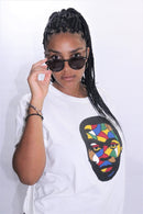 Fela Kuti Multicolored theme on white round neck T-shirt