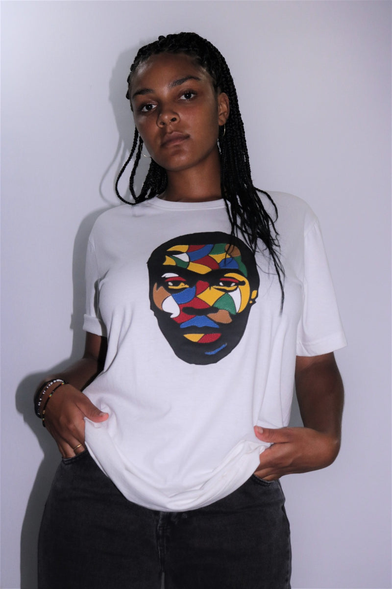 Fela Kuti Multicolored theme on white round neck T-shirt