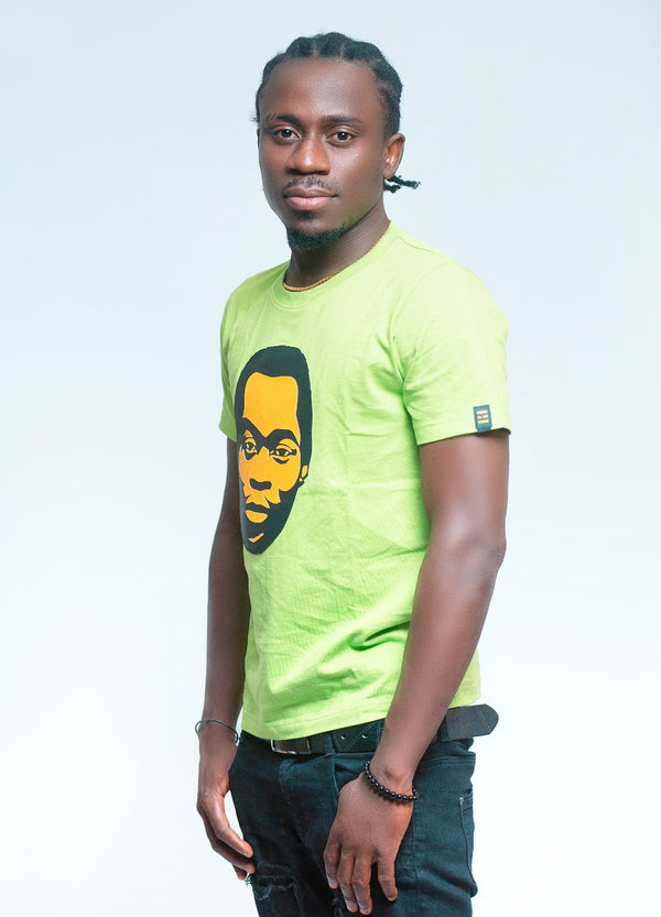 Fela Kuti black & Yellow big face on summer green round neck T-shirt