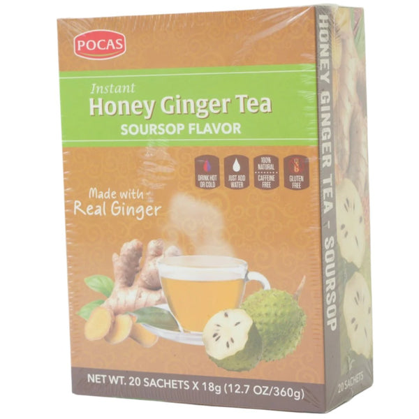 Pocas Instant Honey Ginger Soursop Tea - 20 Tea Bags, Caffeine Free, Gluten Free